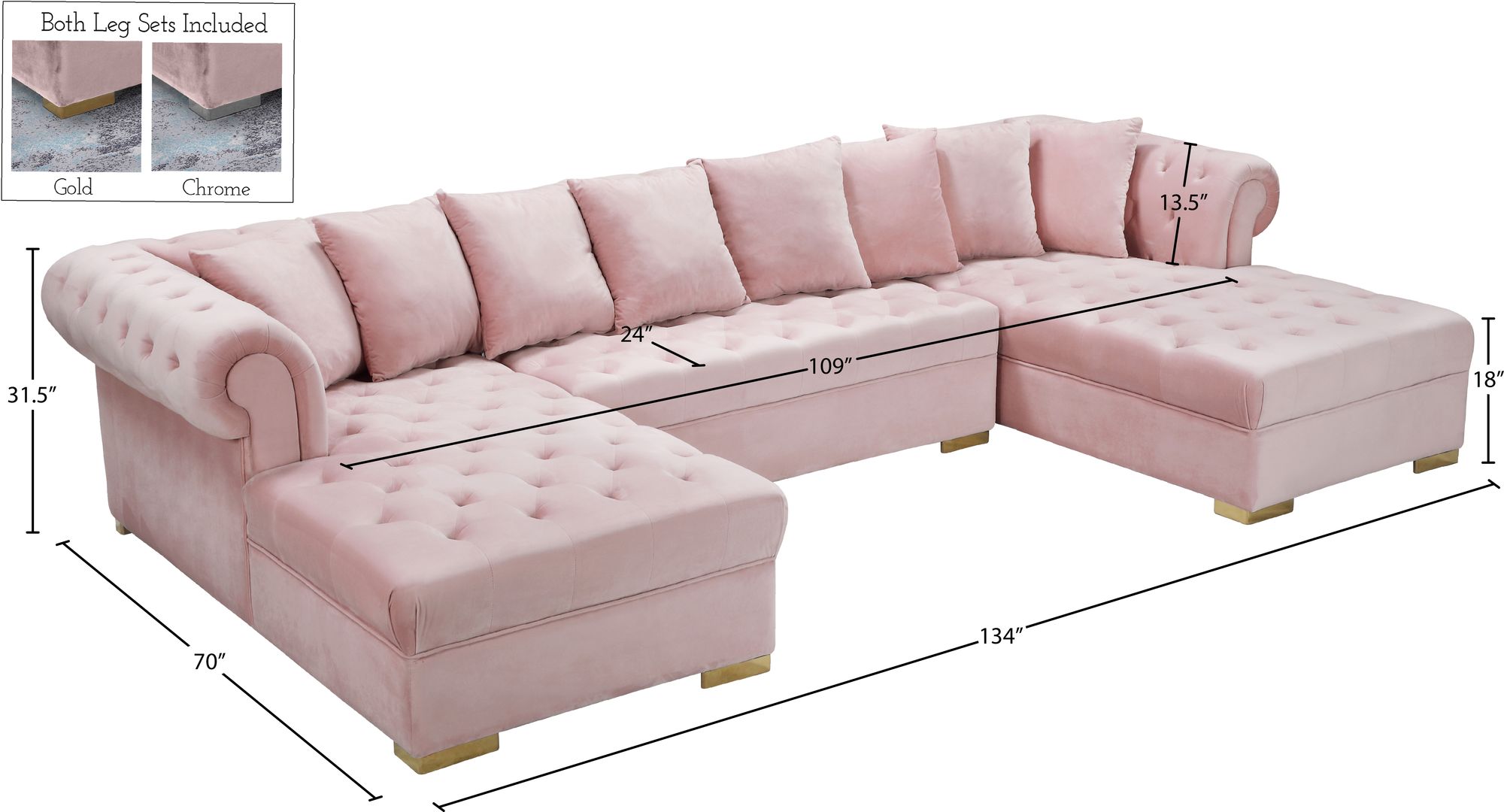 Presley 134" 3-Piece Velvet Sectional