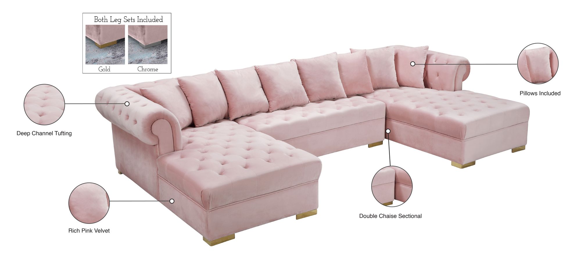 Presley 134" 3-Piece Velvet Sectional