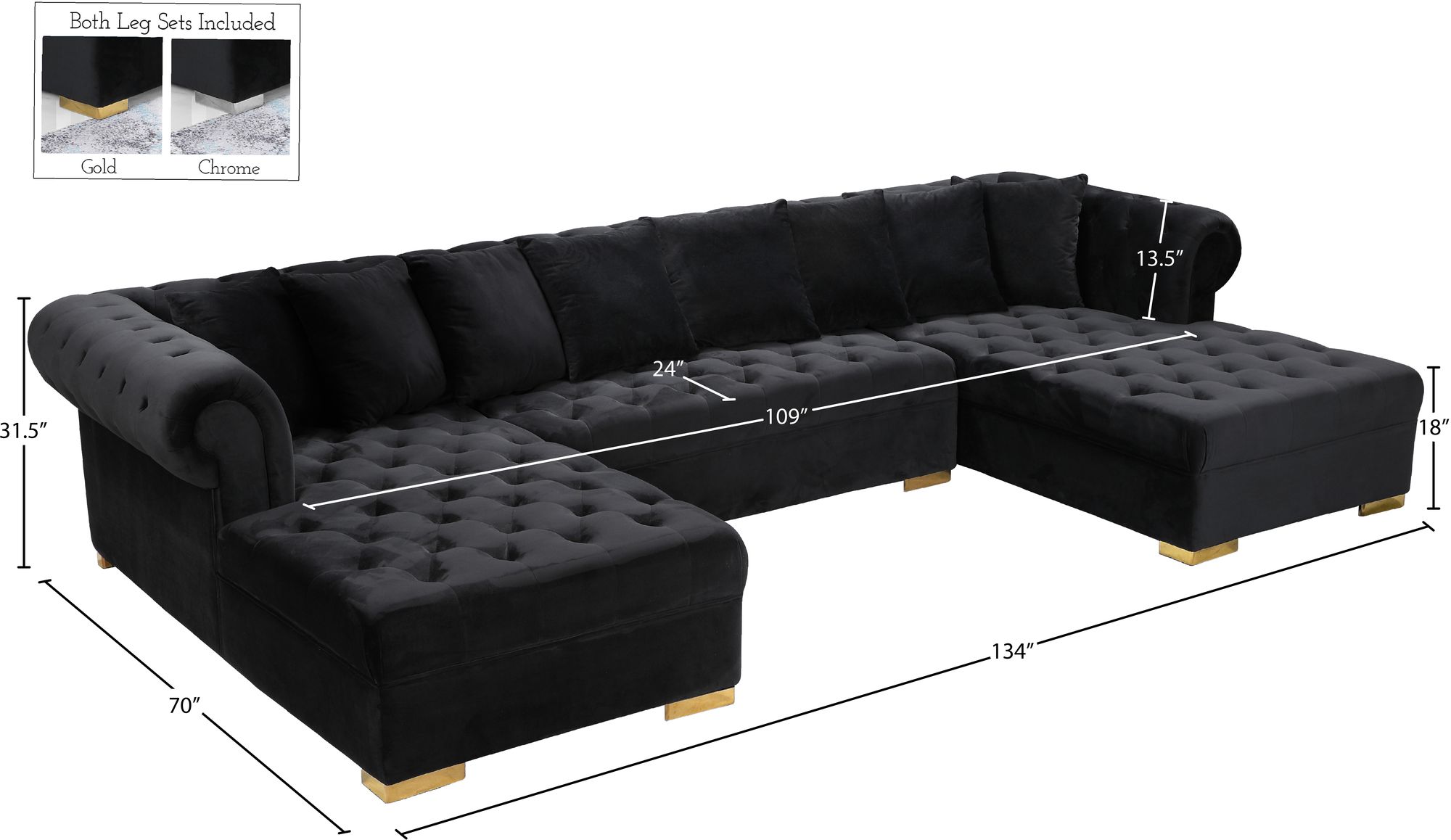 Presley 134" 3-Piece Velvet Sectional