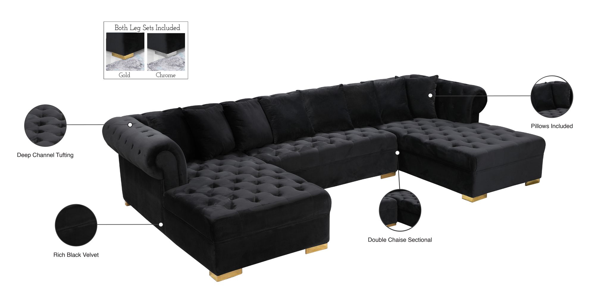Presley 134" 3-Piece Velvet Sectional