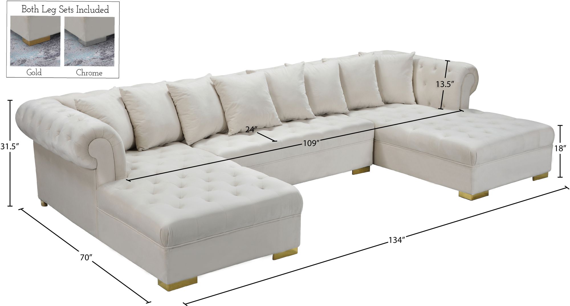 Presley 134" 3-Piece Velvet Sectional