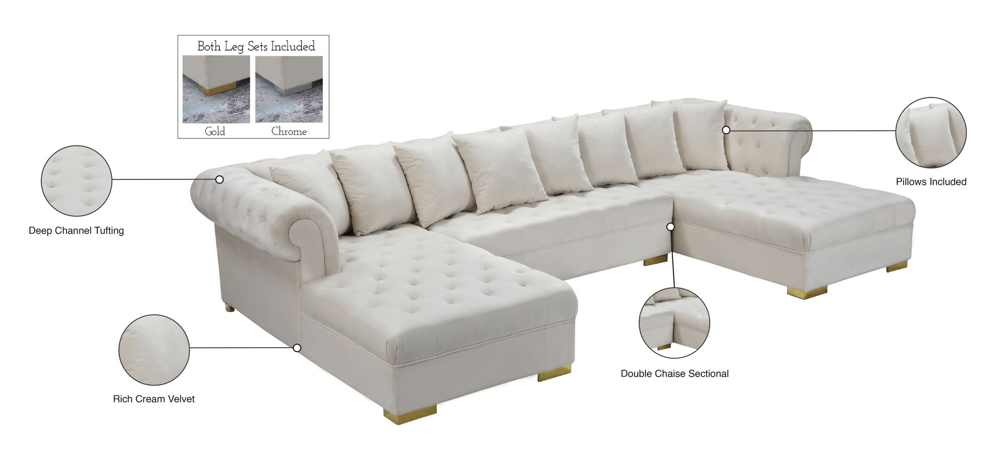 Presley 134" 3-Piece Velvet Sectional