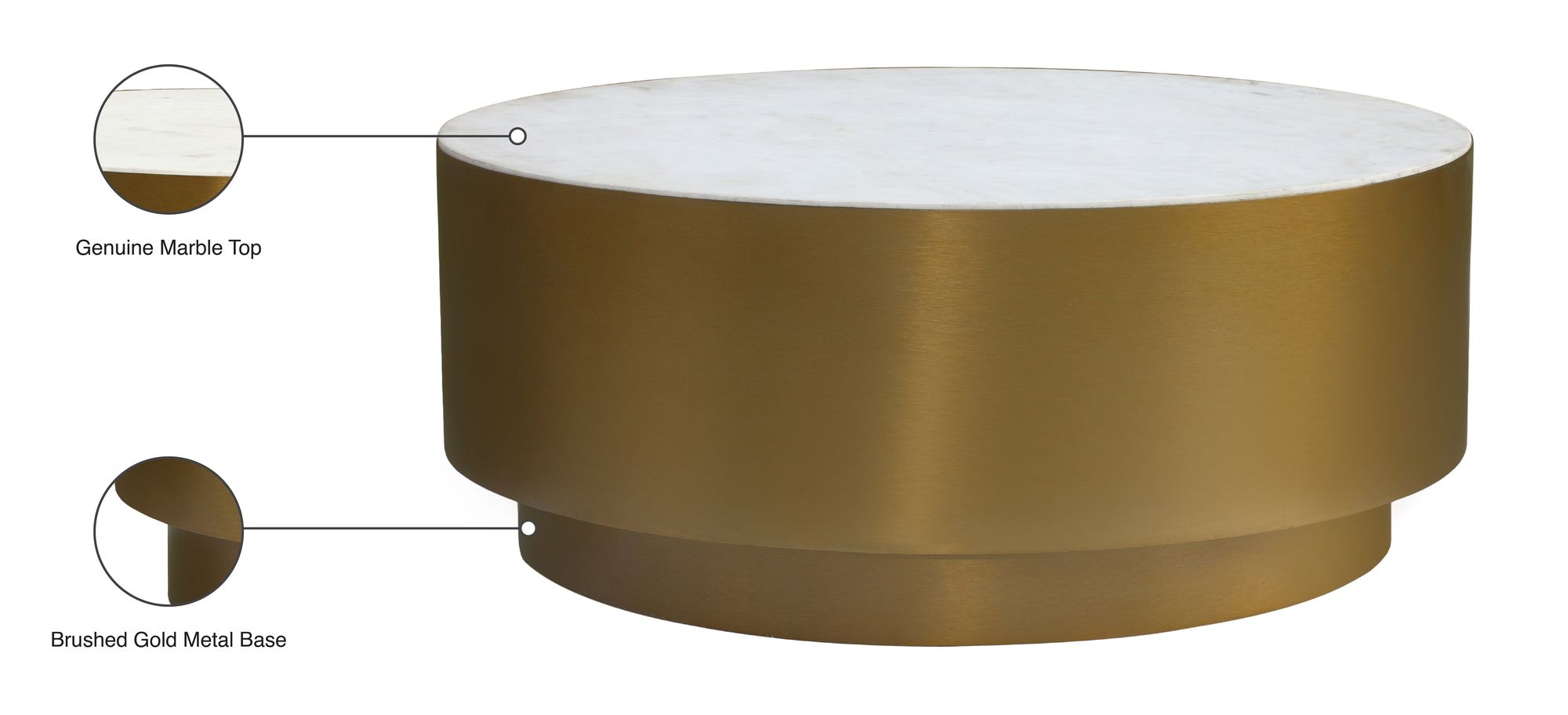 Presley 36" Round Marble Coffee Table with Brushed Gold Metal Base