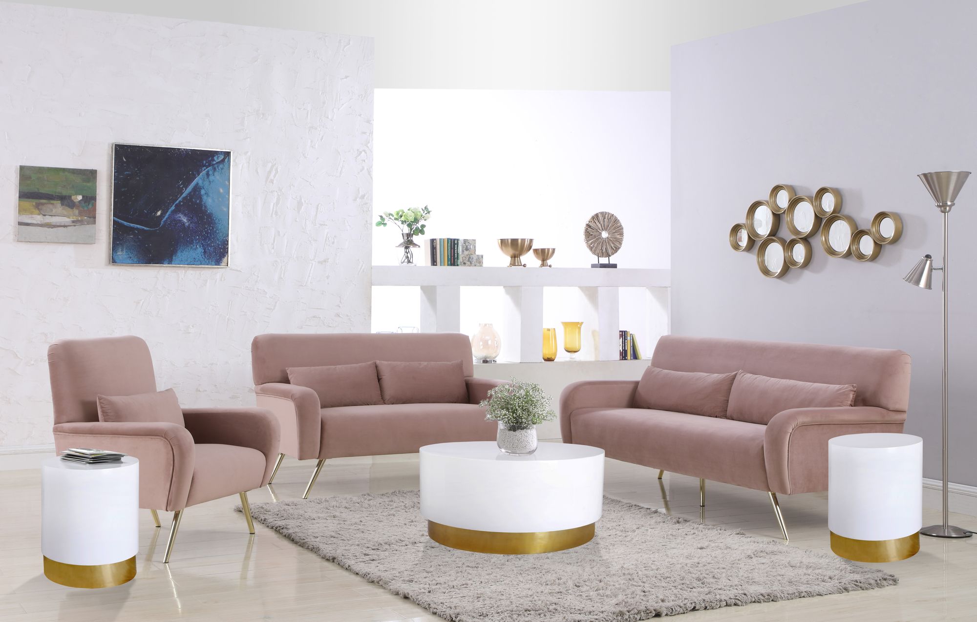 Deco 36" Round Metal Coffee Table with Gold Base