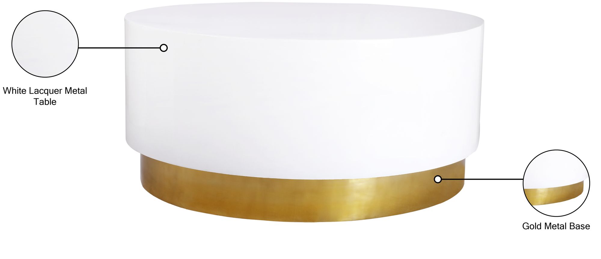 Deco 36" Round Metal Coffee Table with Gold Base