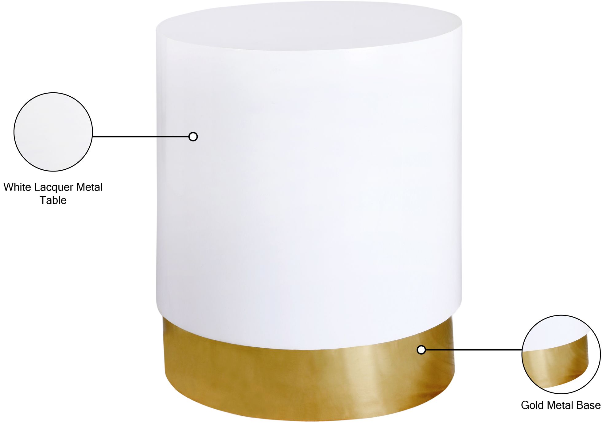 Deco 36" Round Metal Lacquer End Table with Gold Metal Base