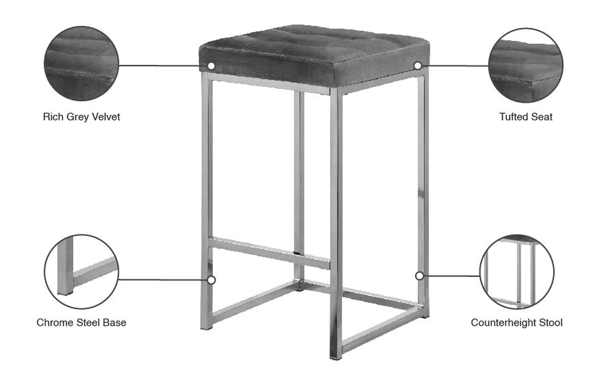 Nicola Velvet Counter Stool with Chrome Steel Base