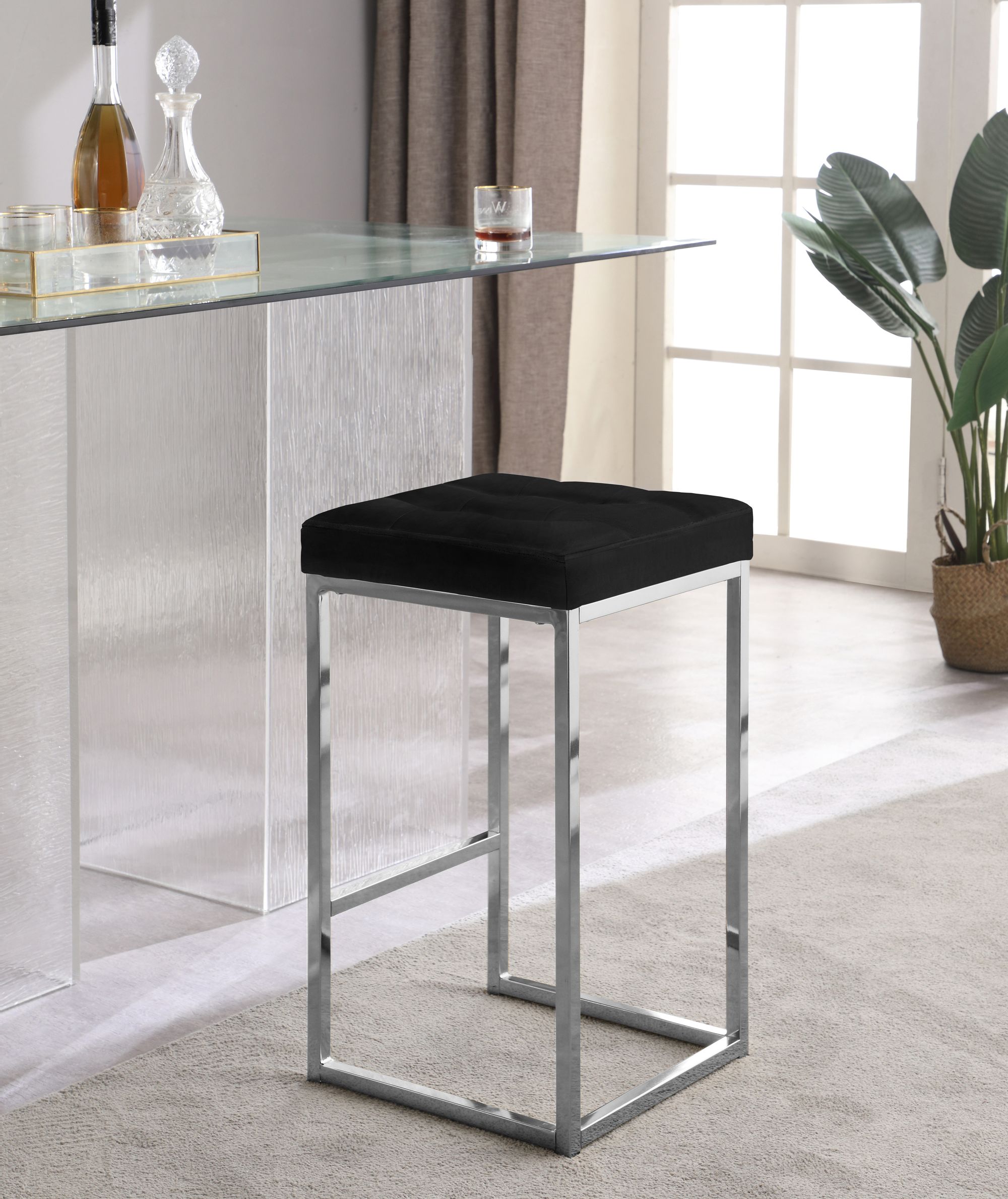 Nicola Velvet Counter Stool with Chrome Steel Base