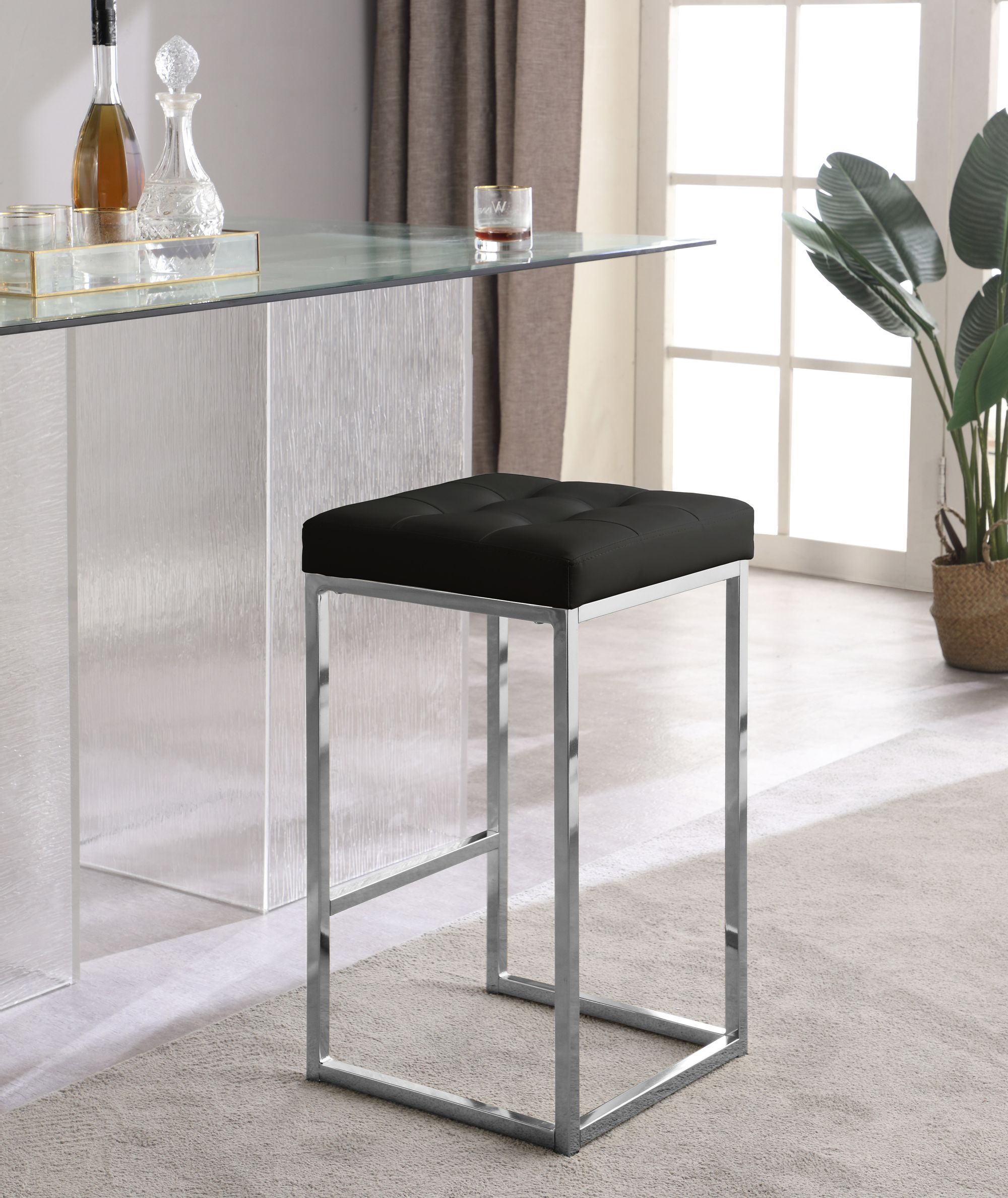 Nicola Faux Leather Counter Stool with Chrome Steel Base