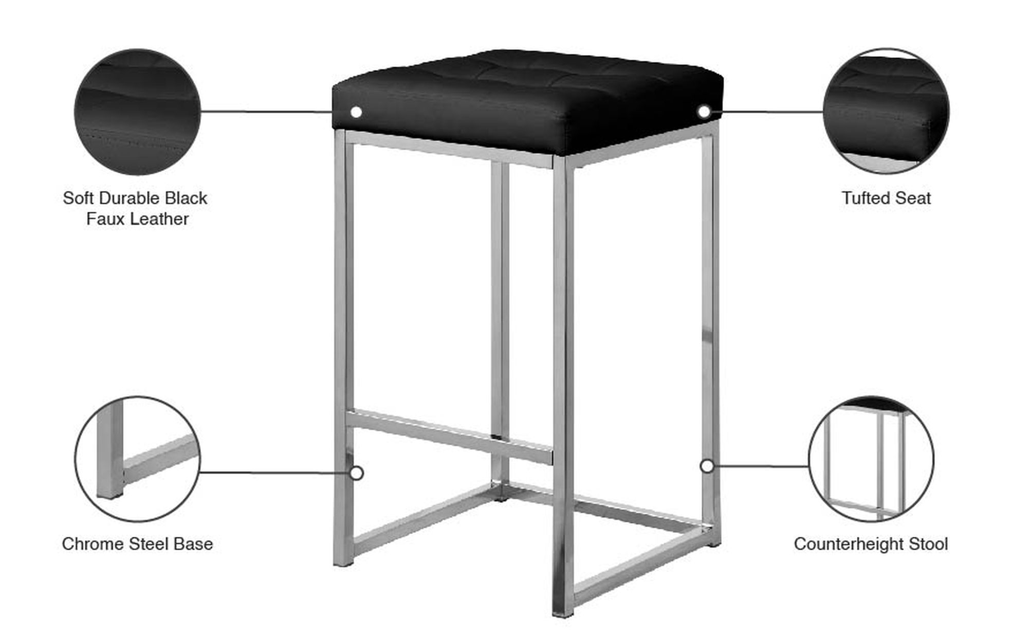 Nicola Faux Leather Counter Stool with Chrome Steel Base