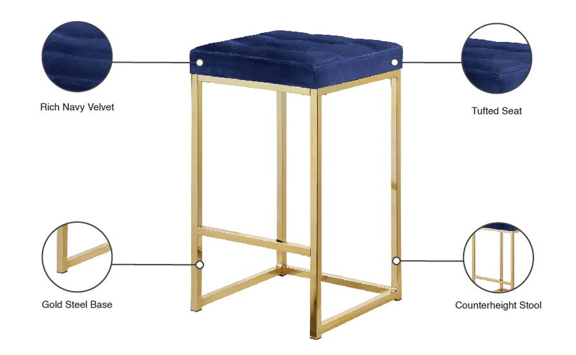 Nicola Velvet Counter Stool with Gold Steel Base