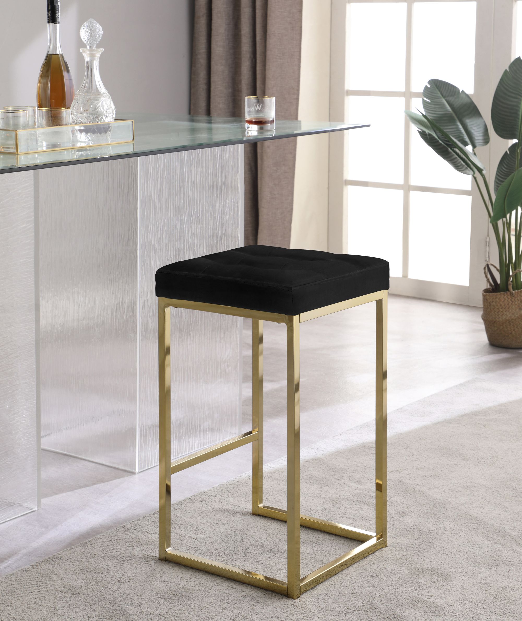 Nicola Velvet Counter Stool with Gold Steel Base