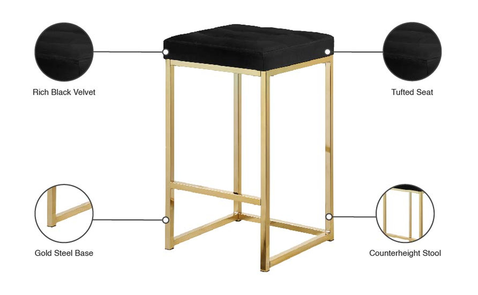Nicola Velvet Counter Stool with Gold Steel Base