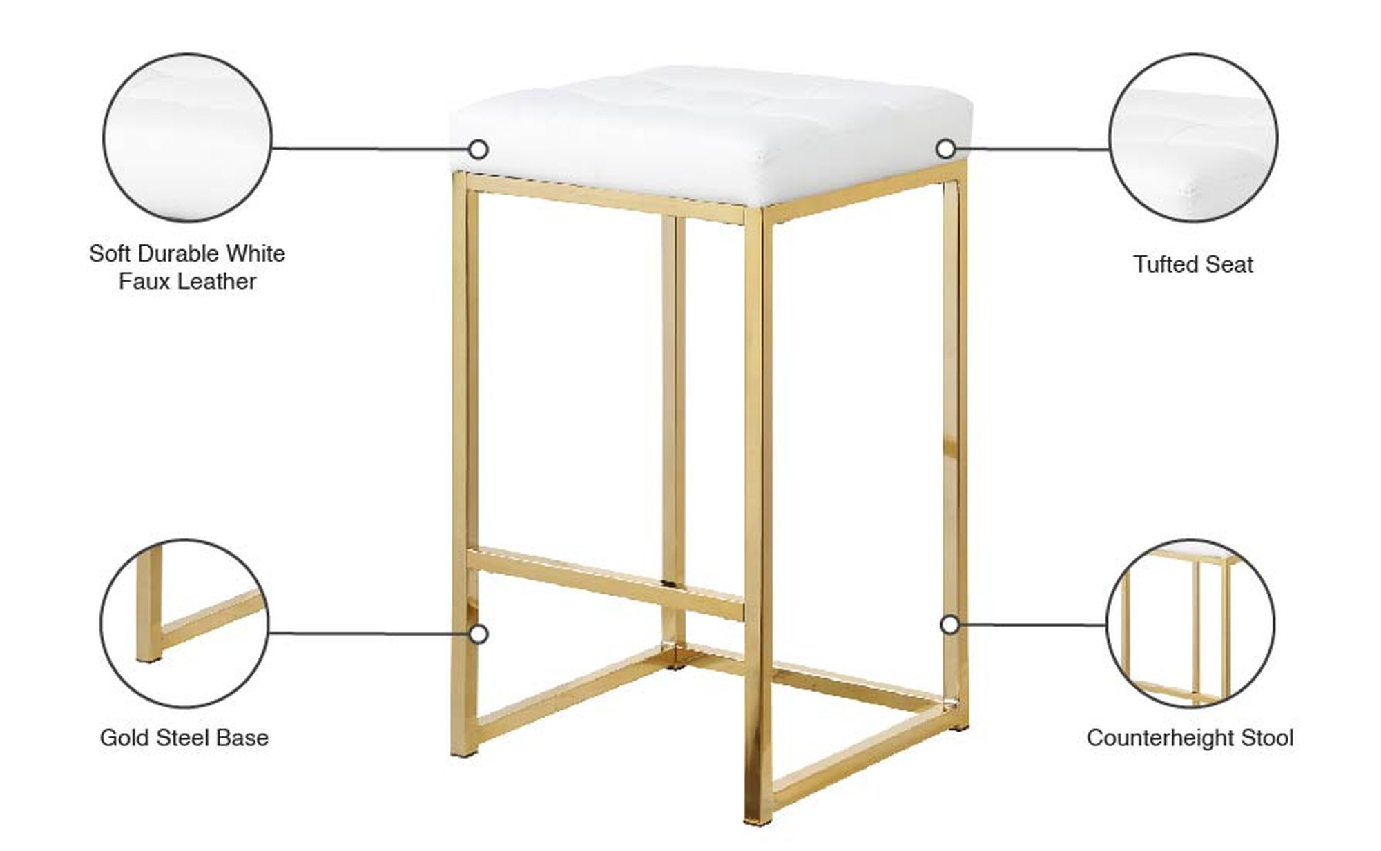 Nicola Faux Leather Counter Stool with Gold Steel Base