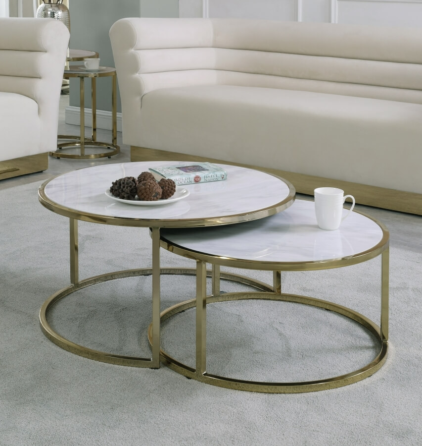 Massimo 2-Piece Faux Marble Coffee Table with Gold Steel Base