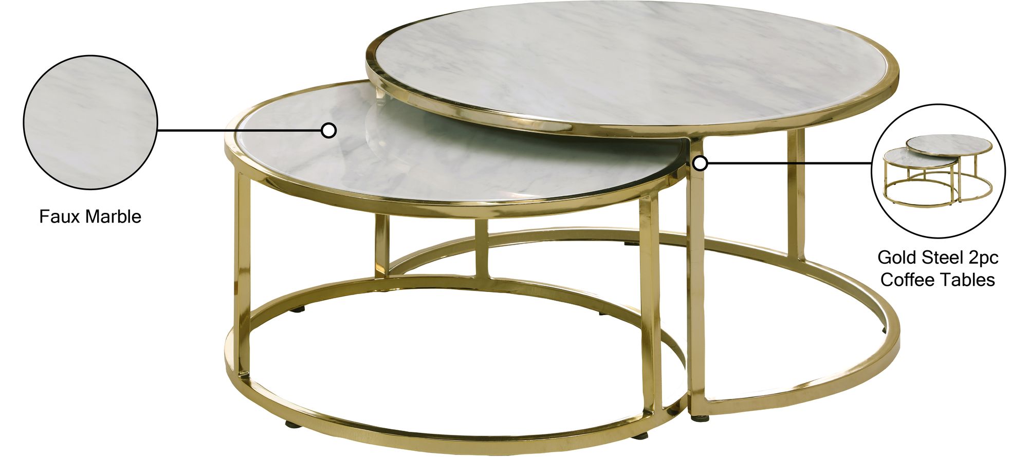 Massimo 2-Piece Faux Marble Coffee Table with Gold Steel Base