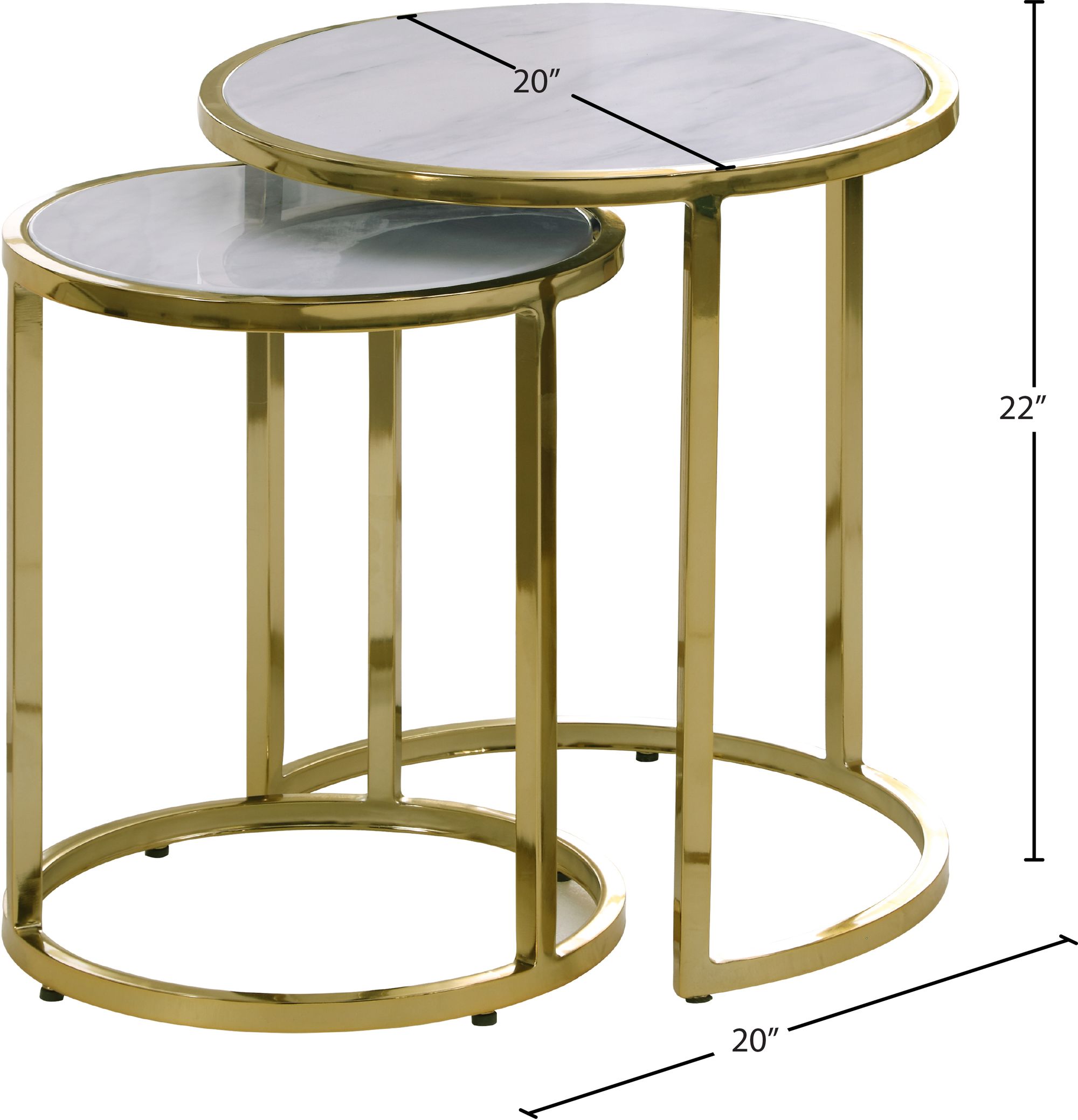 Massimo 2-Piece Round Faux Marble End Table with Gold Steel Base