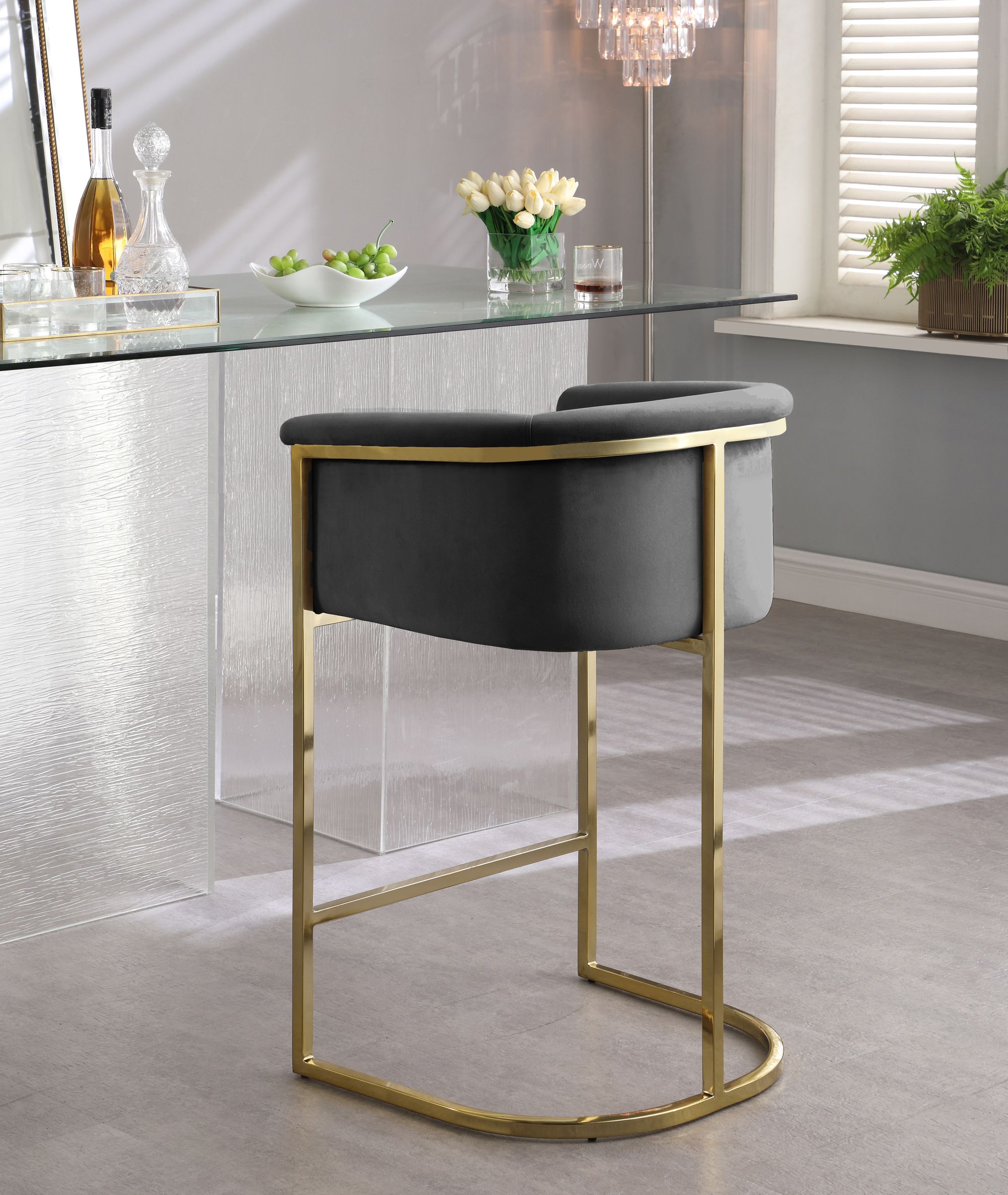 Donatella Velvet Counter Stool with Gold Steel Base