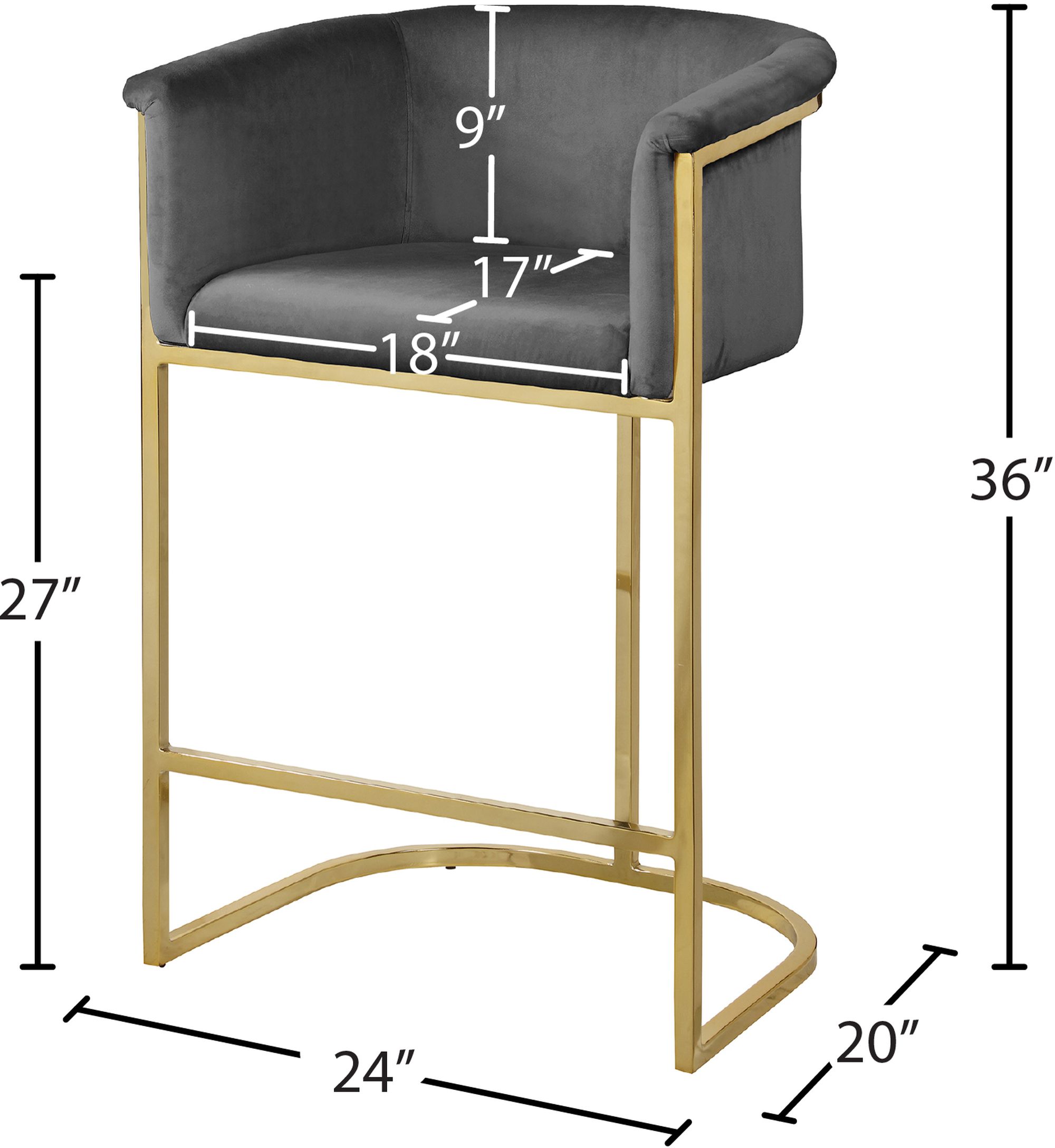 Donatella Velvet Counter Stool with Gold Steel Base