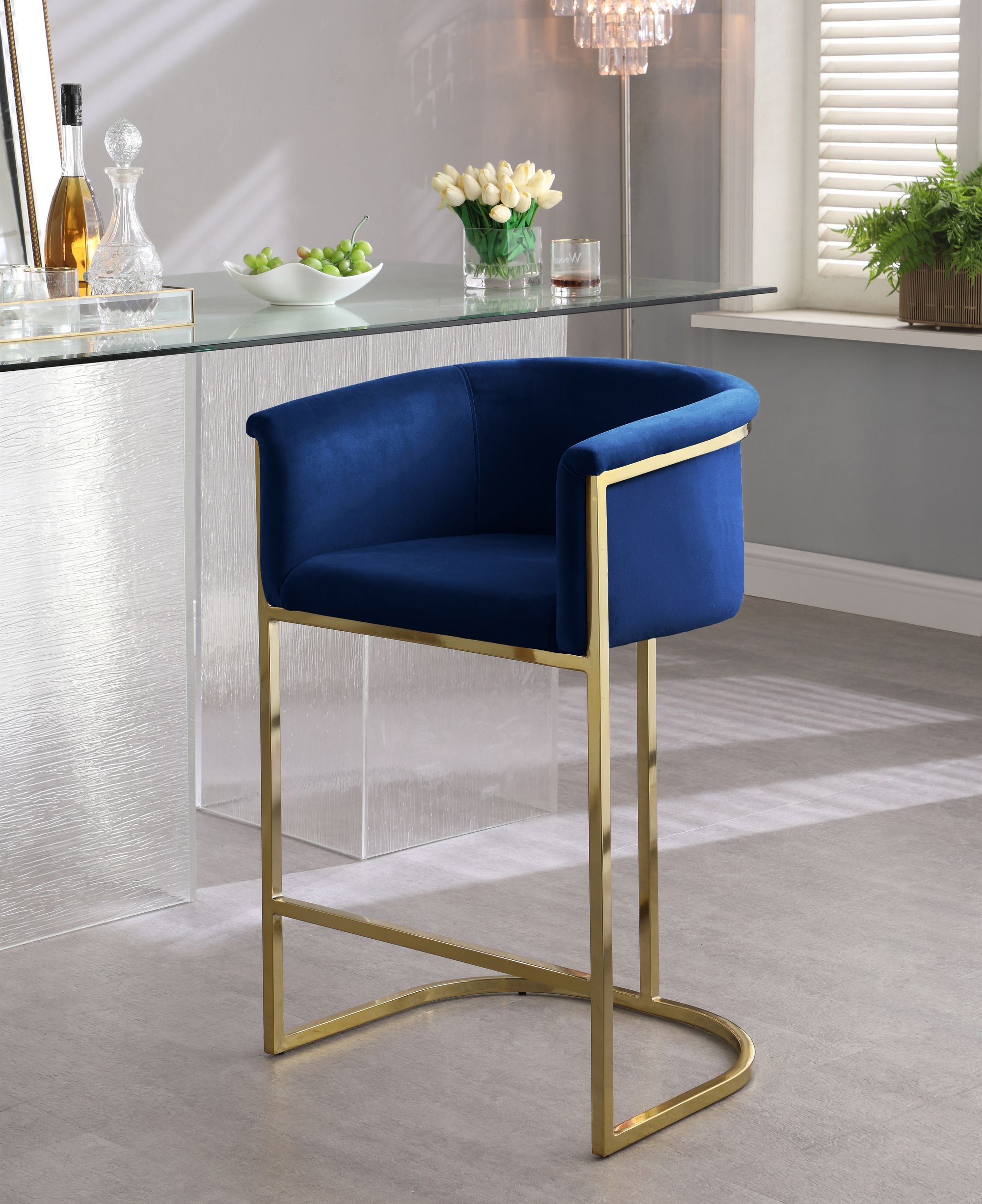 Donatella Velvet Counter Stool with Gold Steel Base