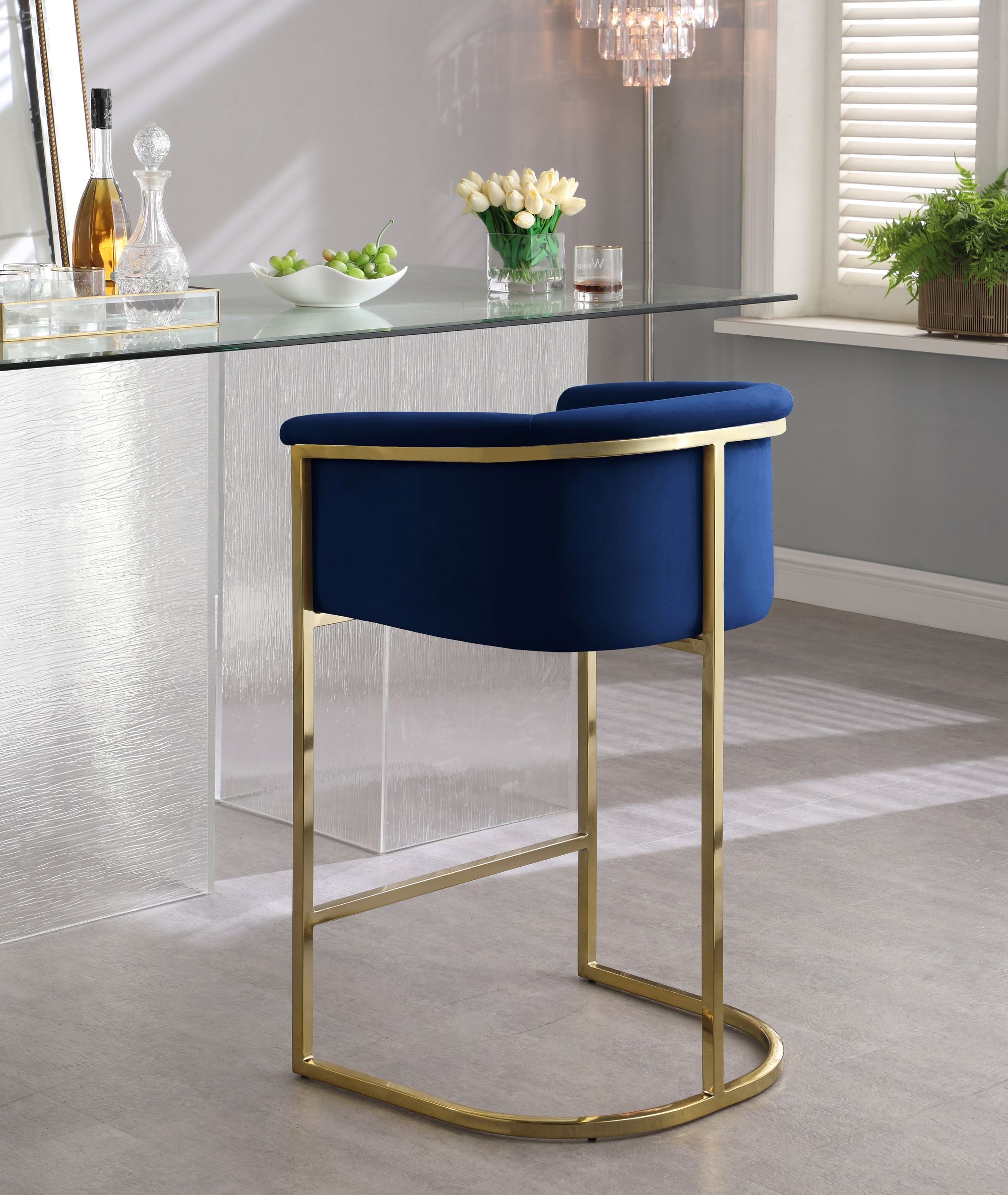 Donatella Velvet Counter Stool with Gold Steel Base