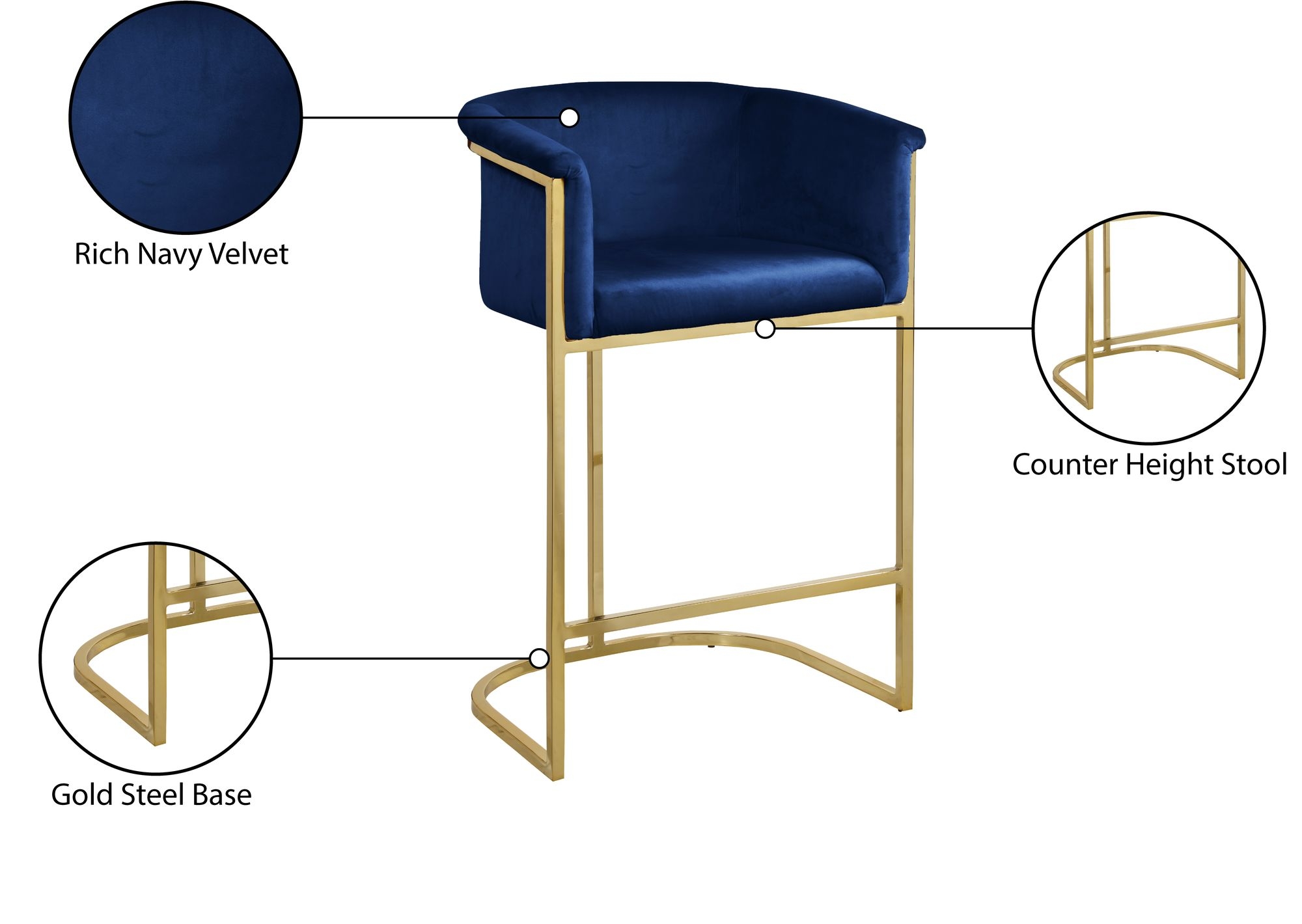 Donatella Velvet Counter Stool with Gold Steel Base