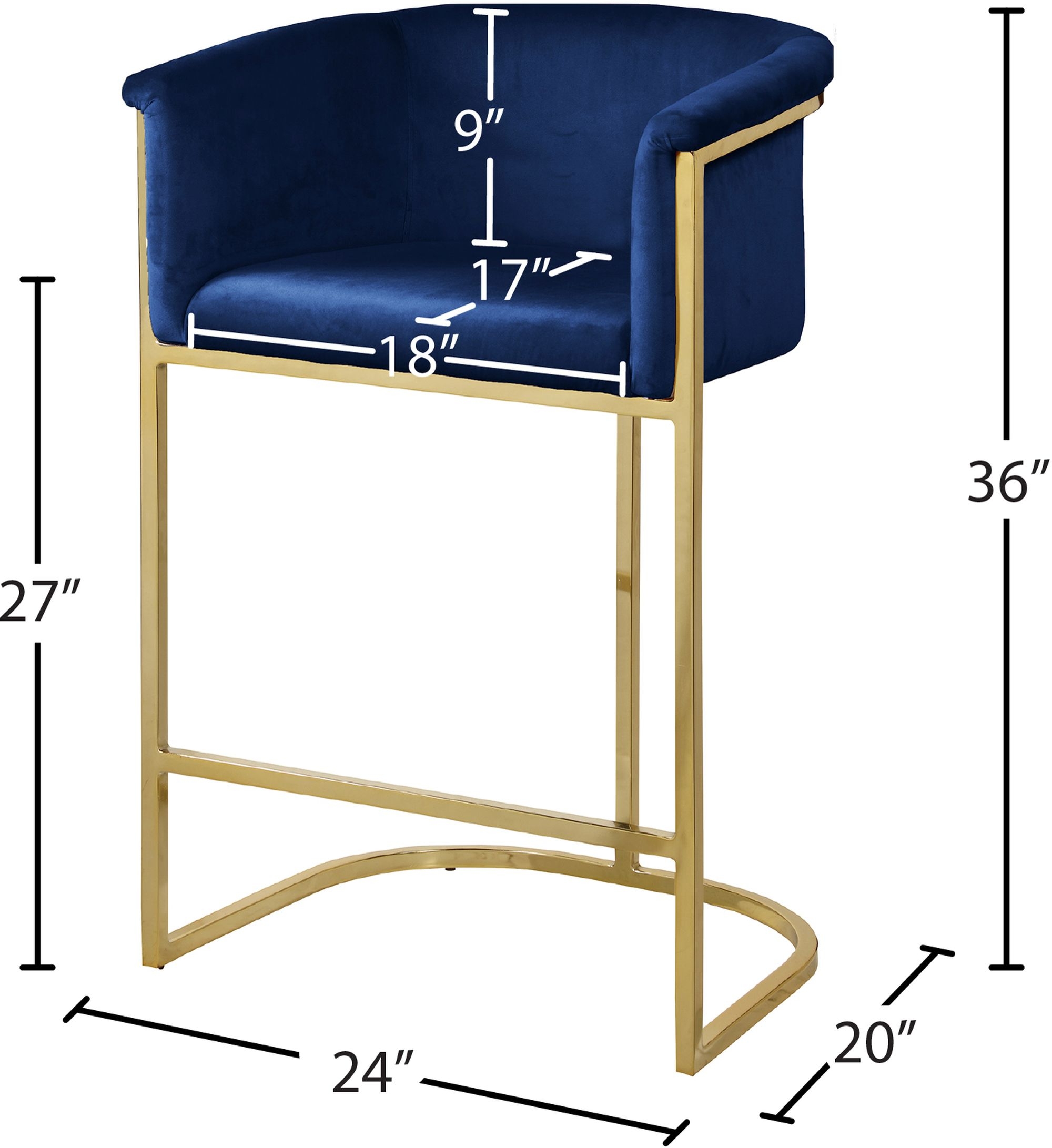 Donatella Velvet Counter Stool with Gold Steel Base