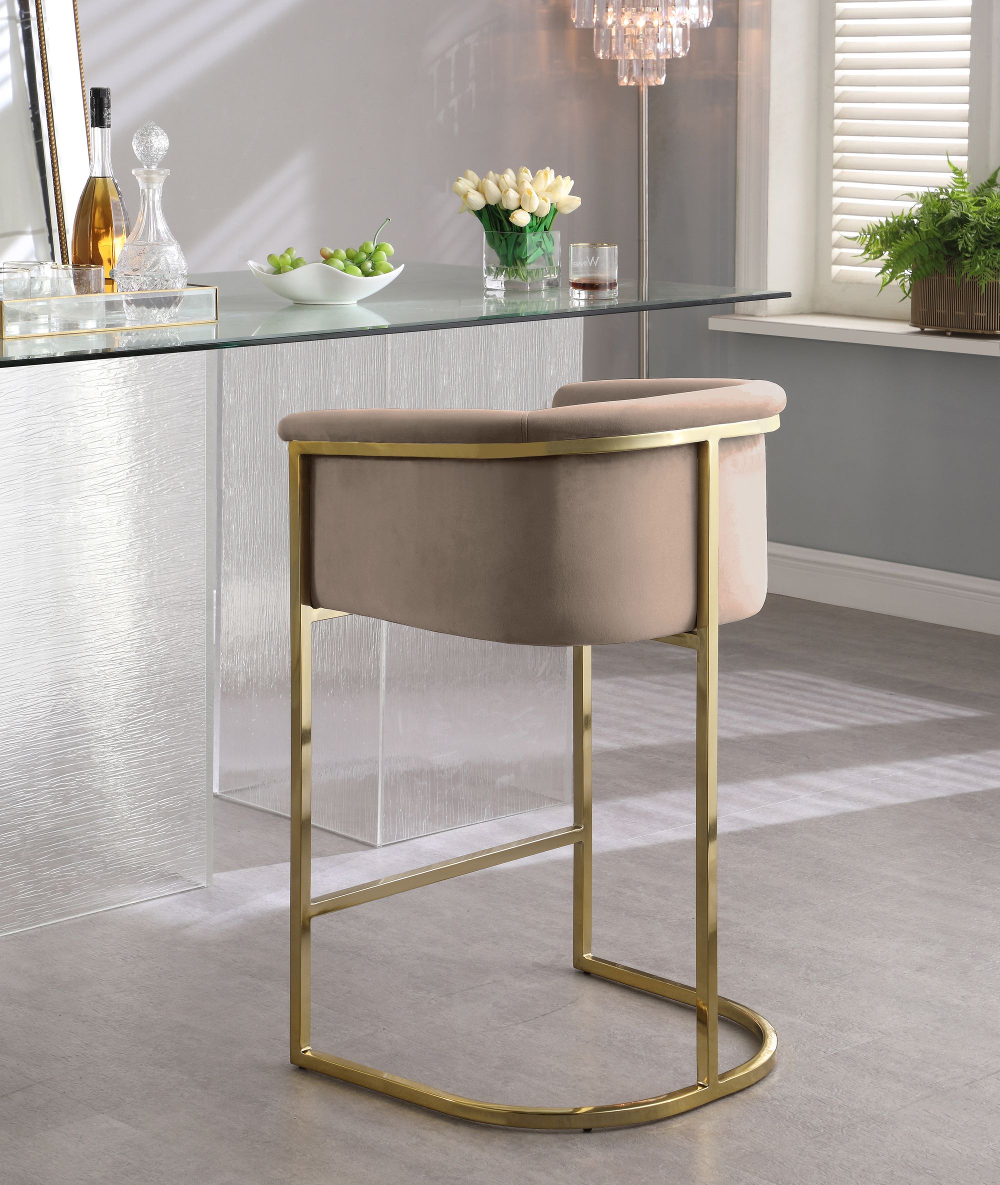 Donatella Velvet Counter Stool with Gold Steel Base