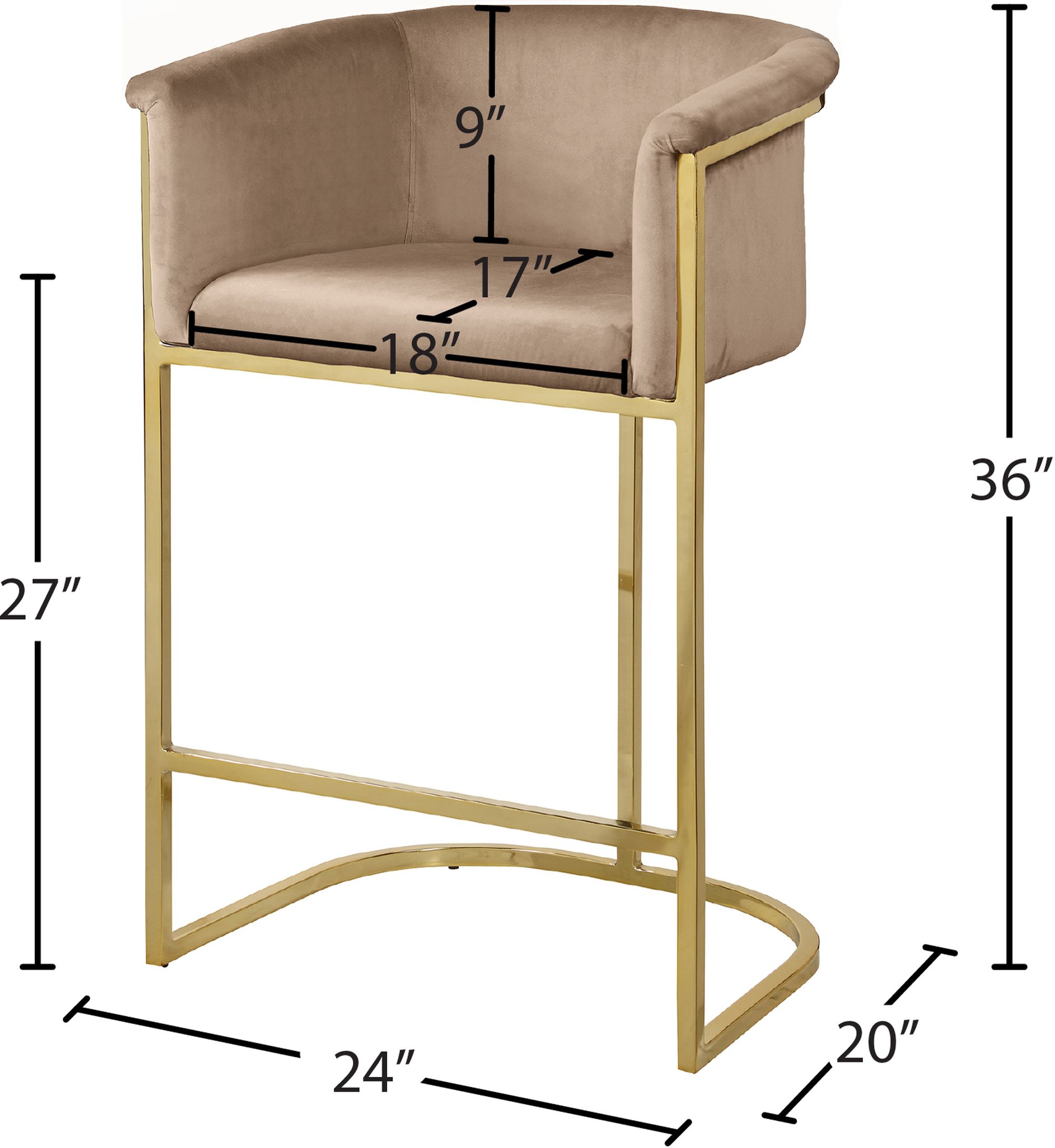 Donatella Velvet Counter Stool with Gold Steel Base