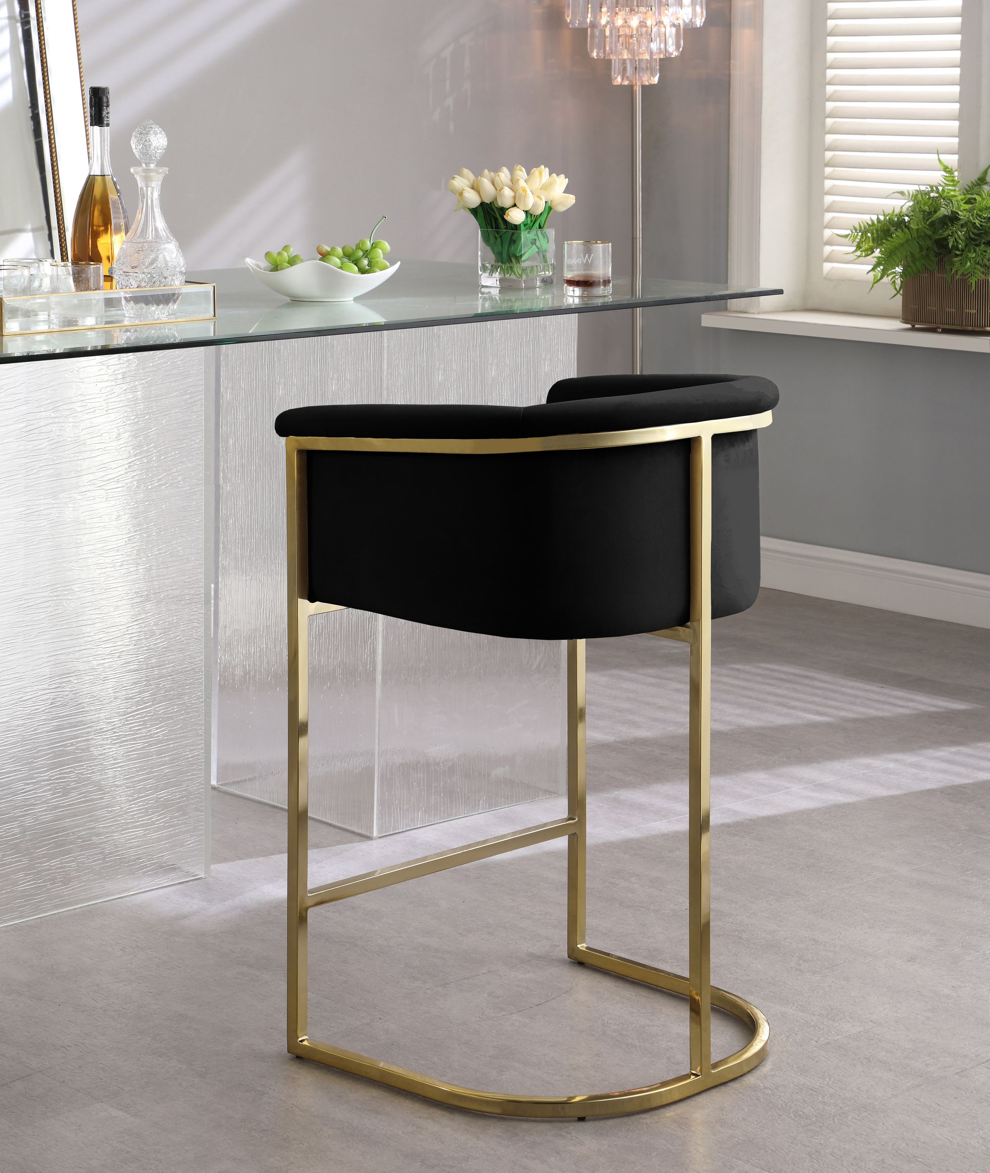 Donatella Velvet Counter Stool with Gold Steel Base