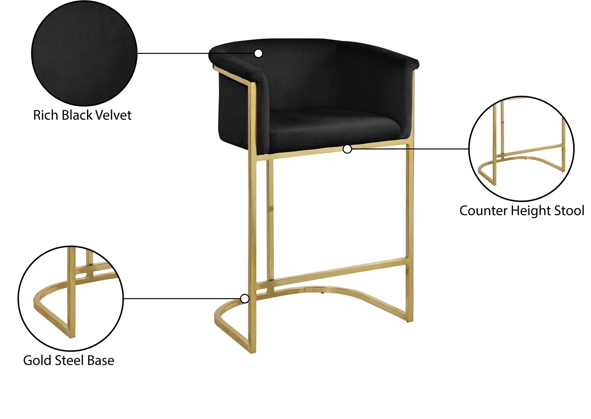 Donatella Velvet Counter Stool with Gold Steel Base