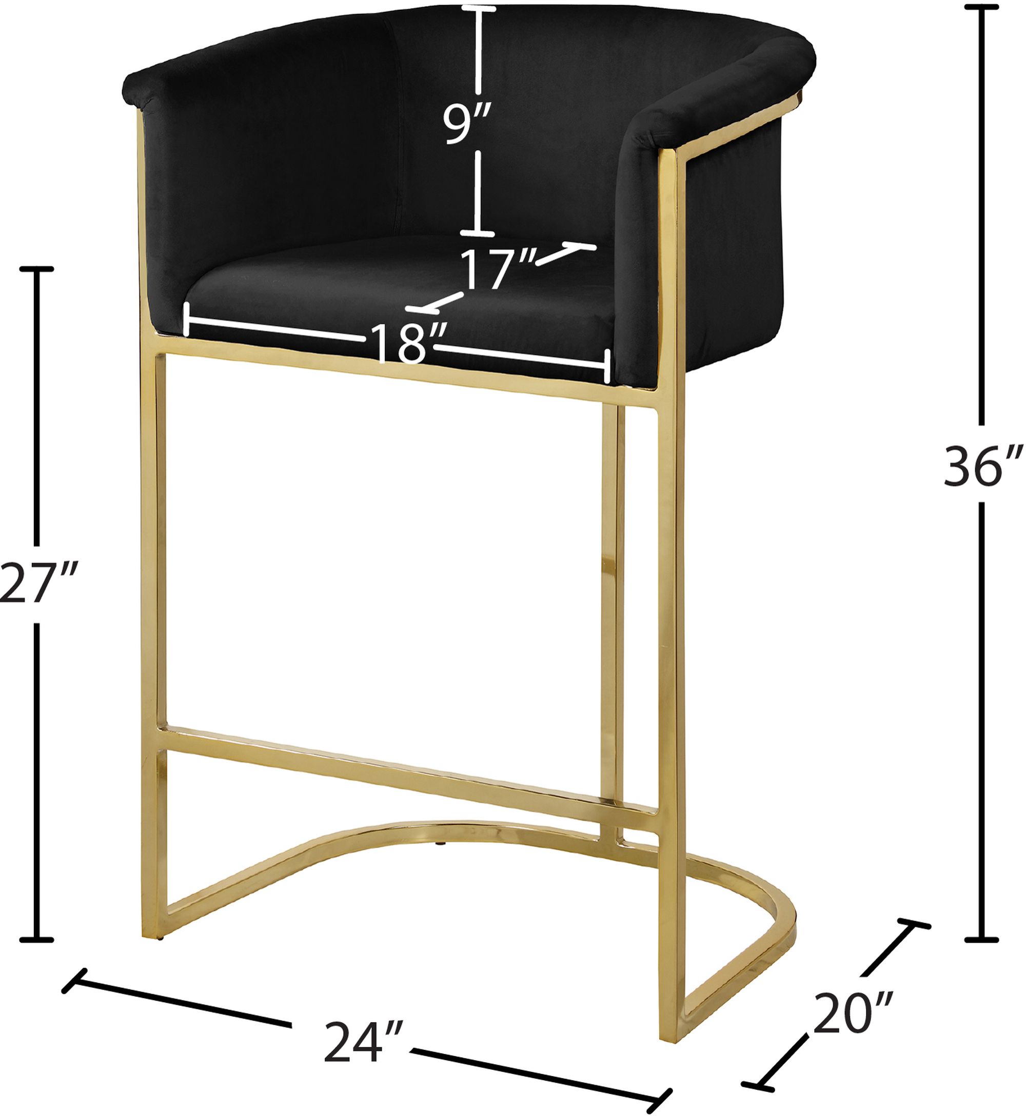 Donatella Velvet Counter Stool with Gold Steel Base