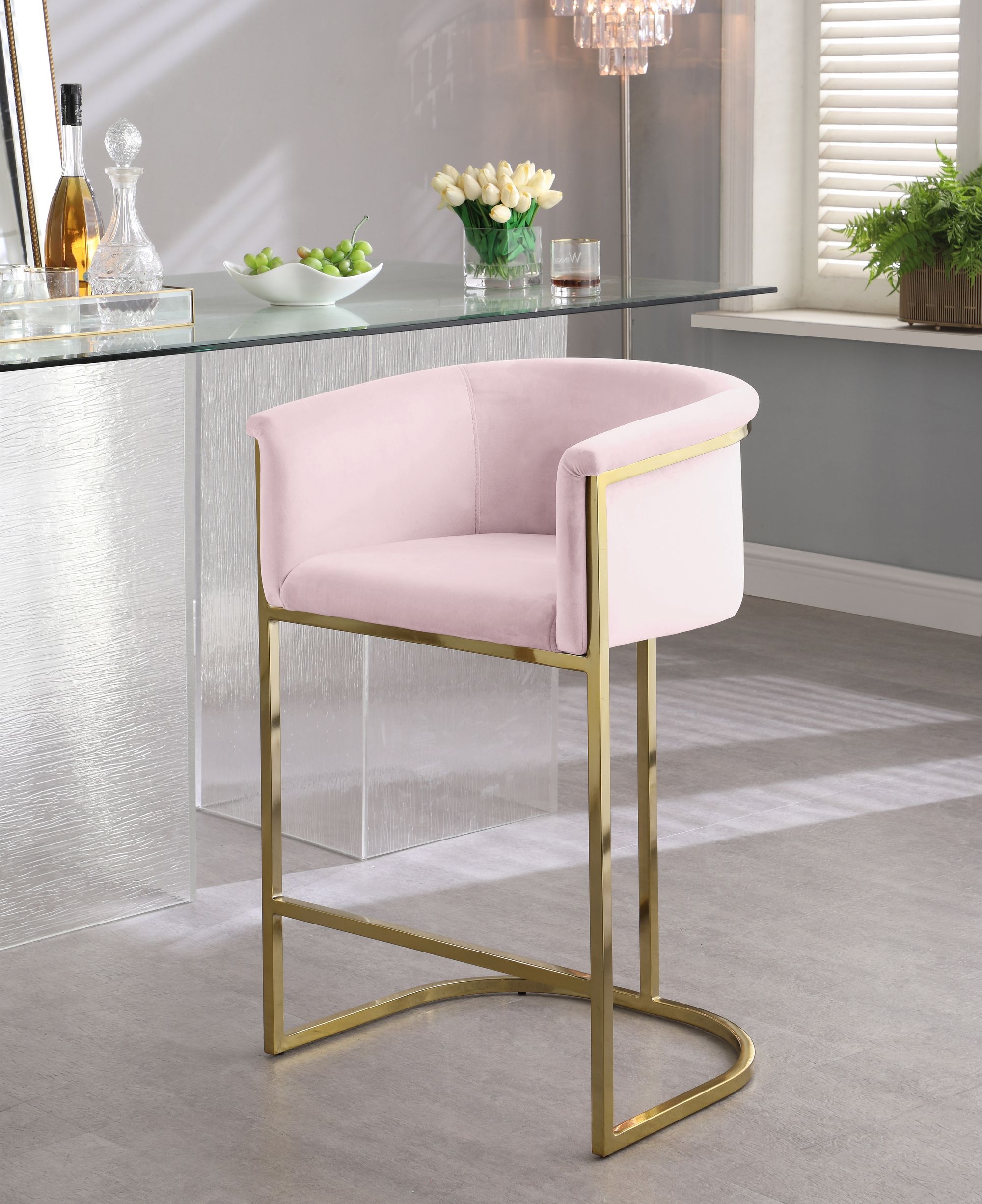 Donatella Velvet Counter Stool with Gold Steel Base