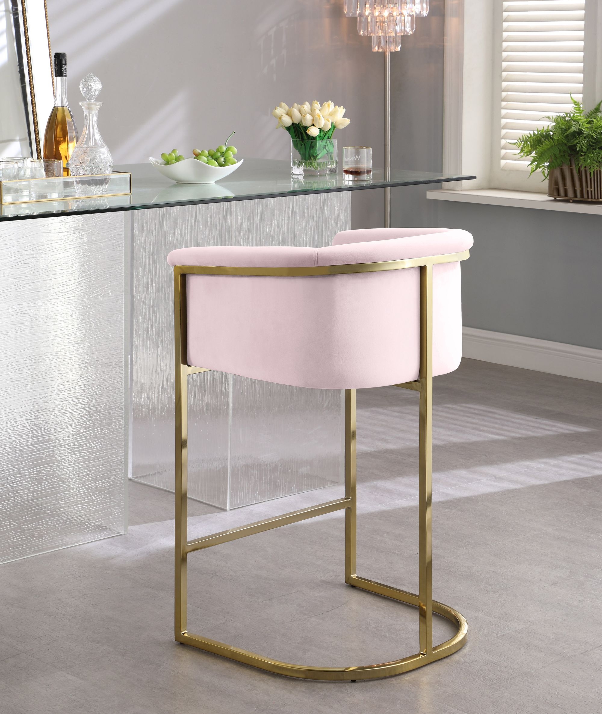 Donatella Velvet Counter Stool with Gold Steel Base