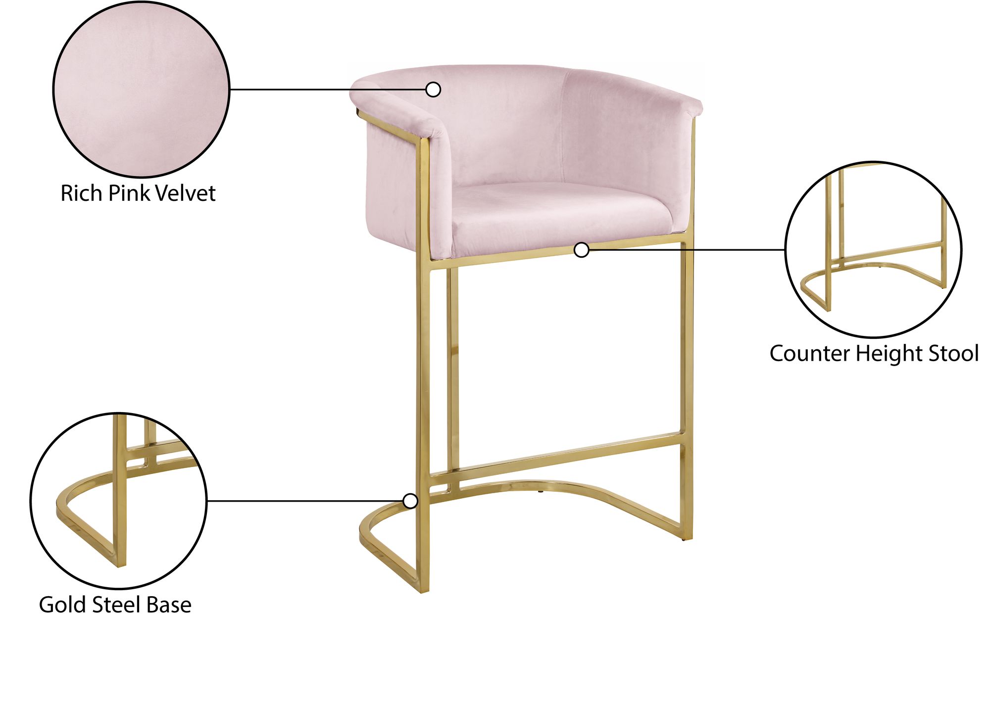 Donatella Velvet Counter Stool with Gold Steel Base