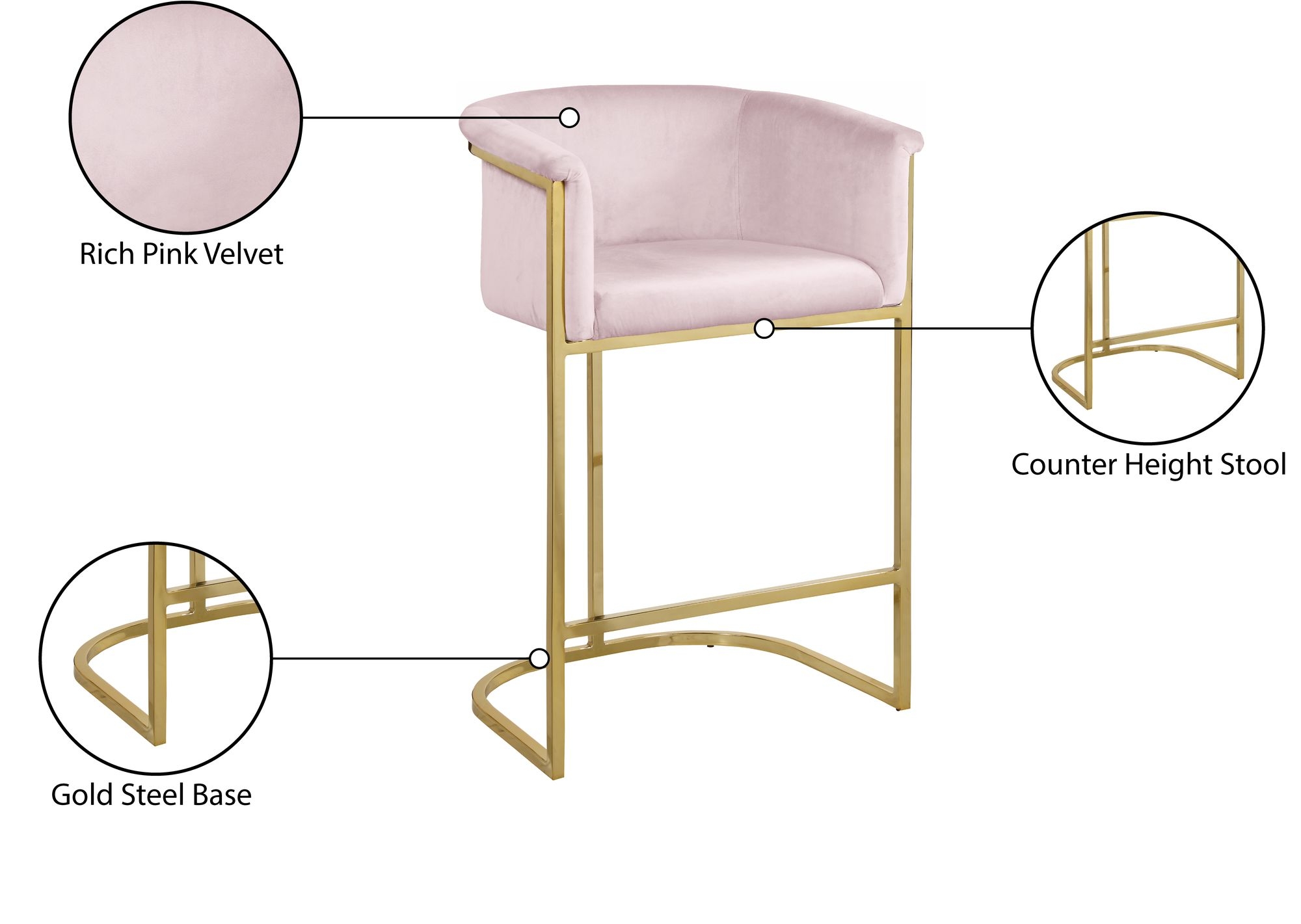 Donatella Velvet Counter Stool with Gold Steel Base