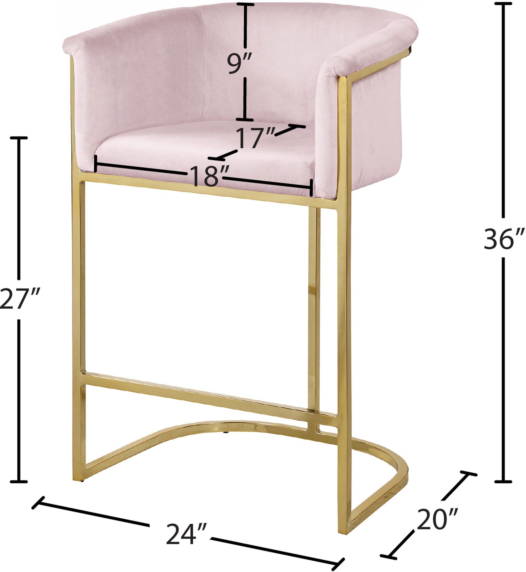 Donatella Velvet Counter Stool with Gold Steel Base