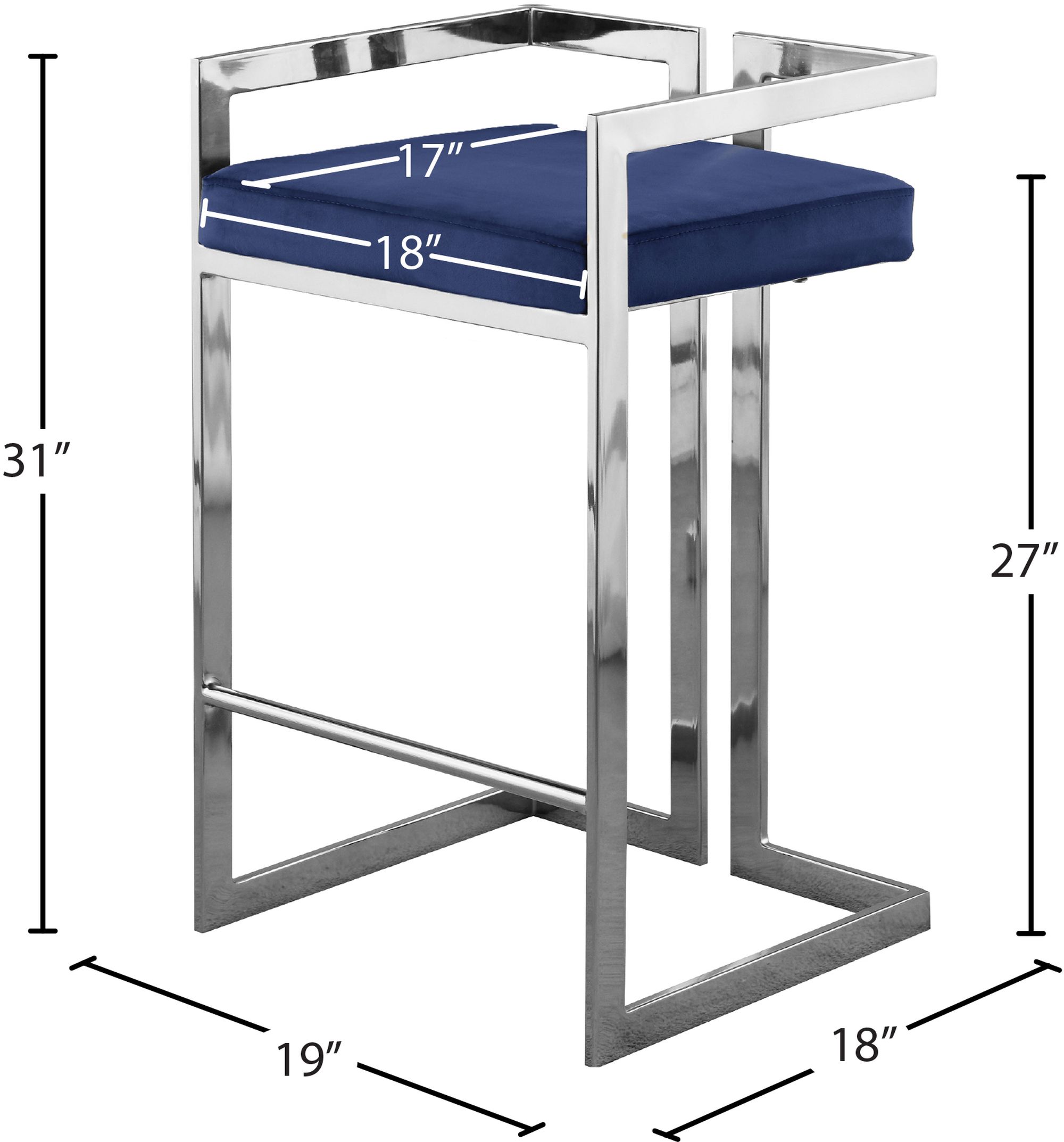 Ezra Velvet Counter Stool with Chrome Steel Base