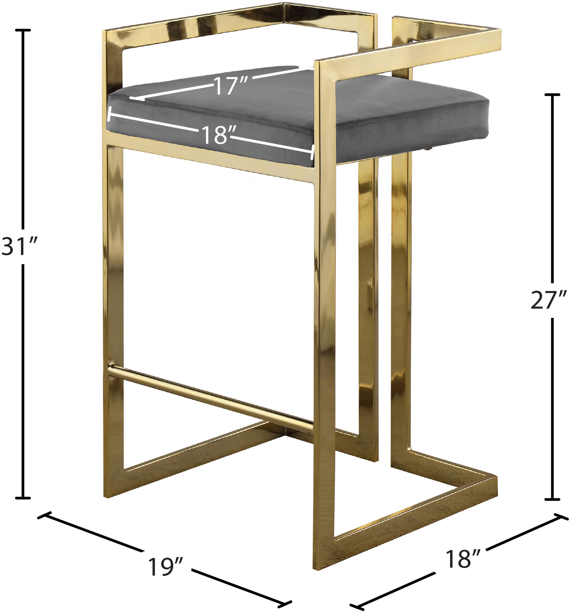 Ezra Velvet Counter Stool with Gold Steel Base