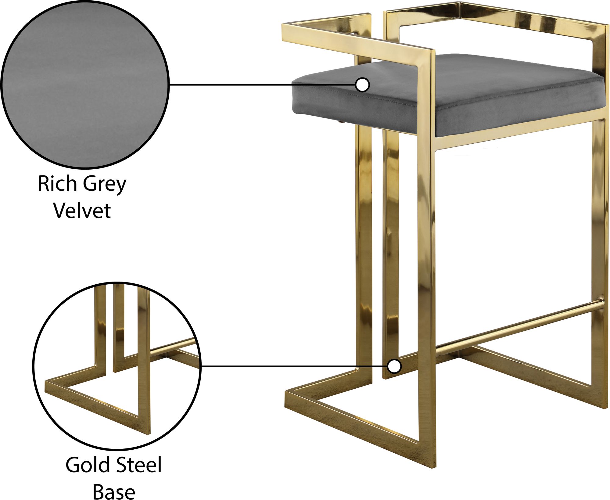 Ezra Velvet Counter Stool with Gold Steel Base
