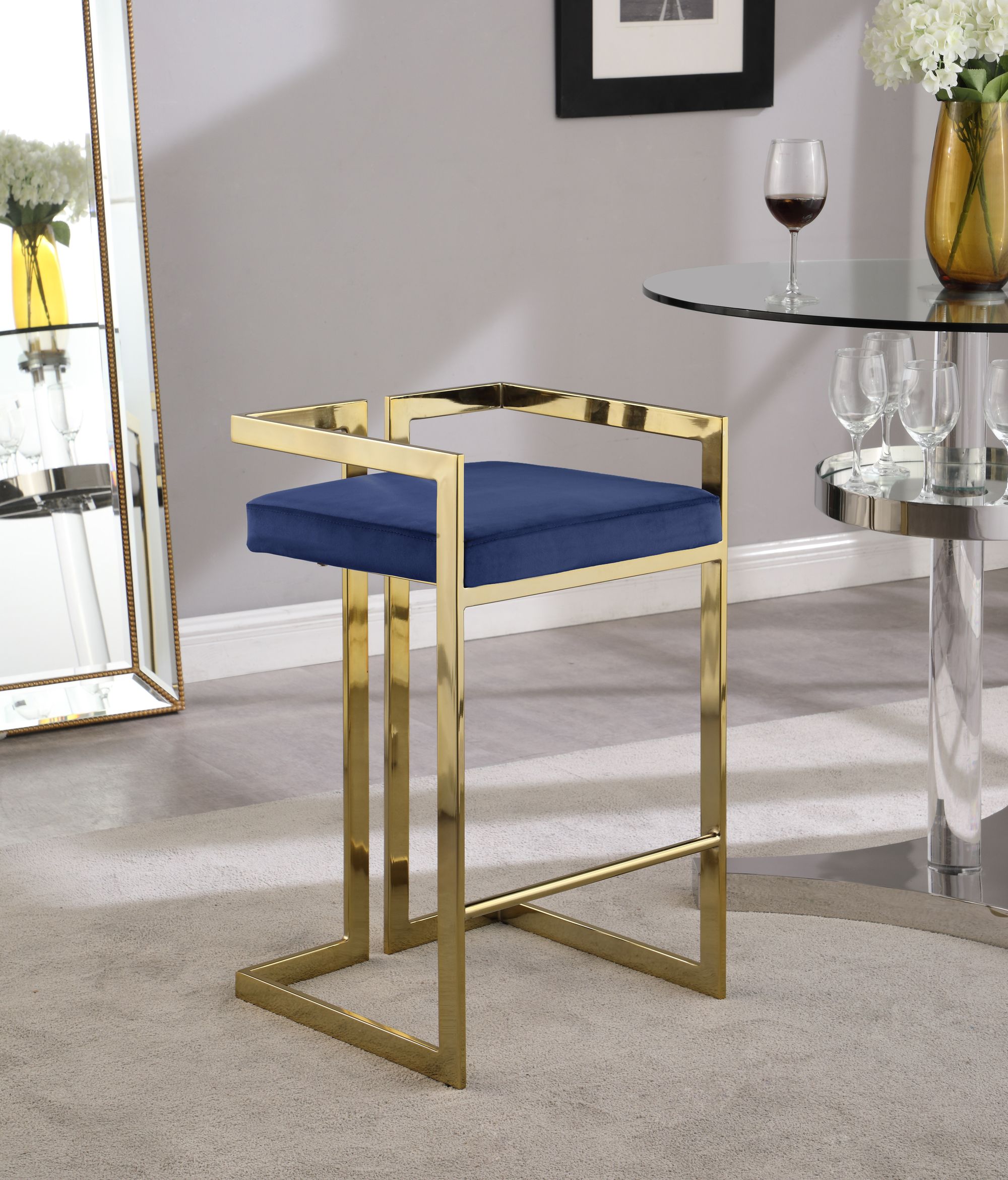 Ezra Velvet Counter Stool with Gold Steel Base