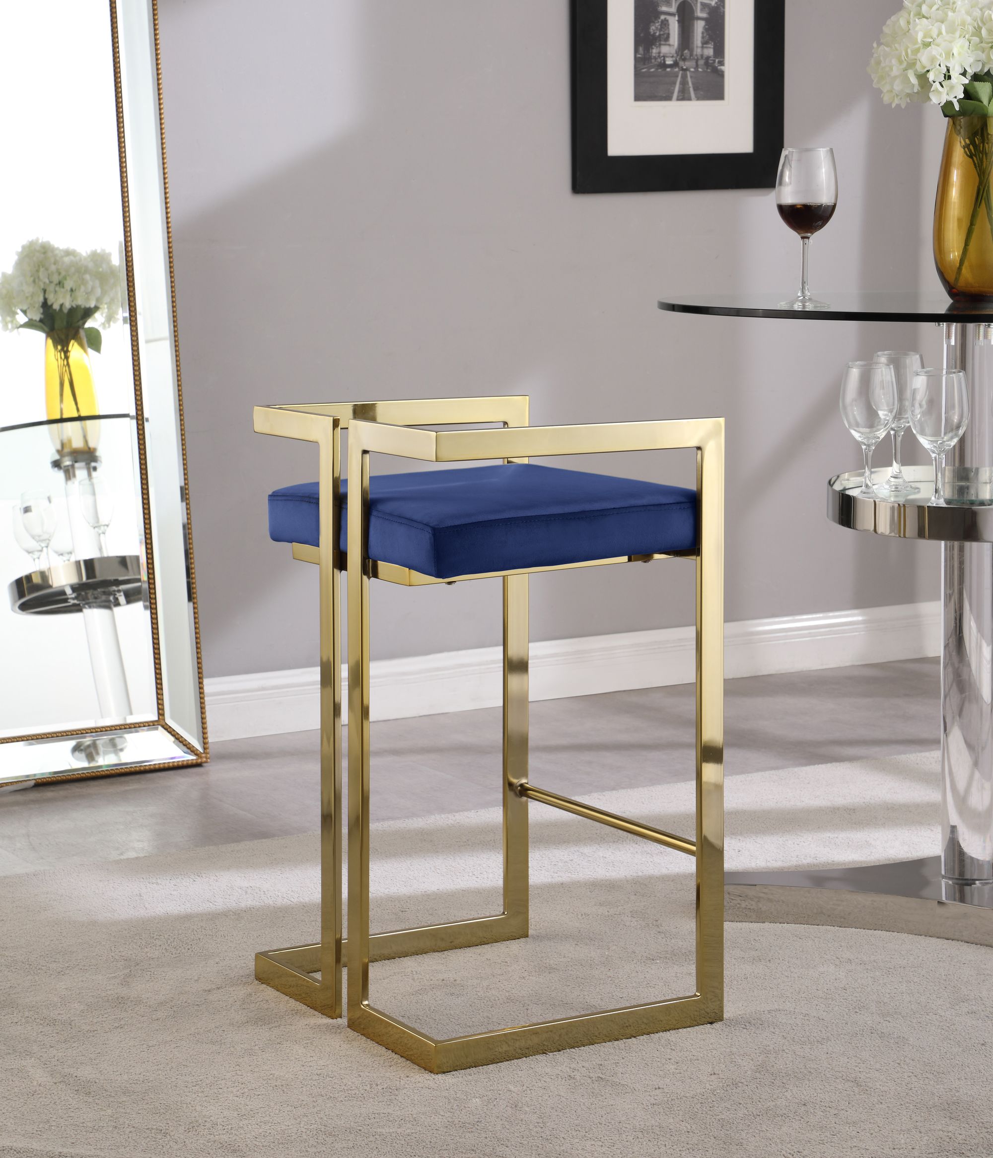 Ezra Velvet Counter Stool with Gold Steel Base