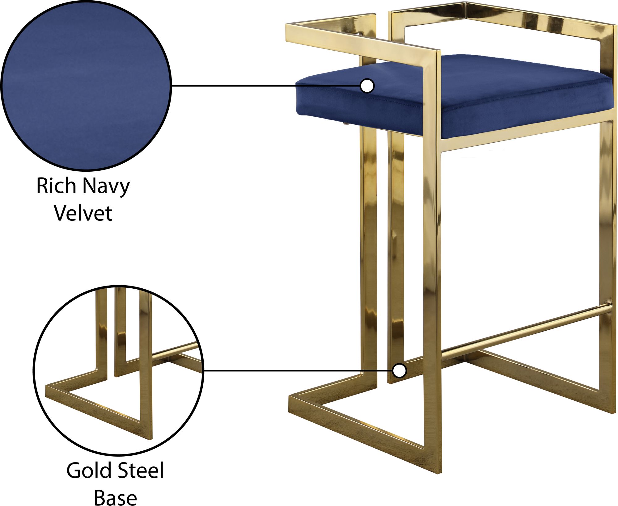 Ezra Velvet Counter Stool with Gold Steel Base