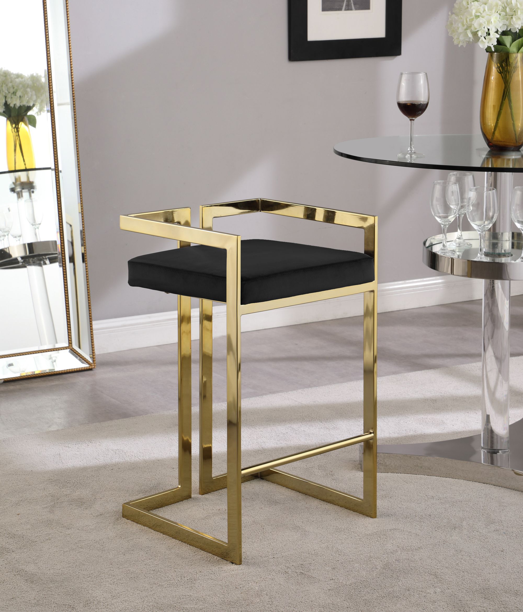 Ezra Velvet Counter Stool with Gold Steel Base