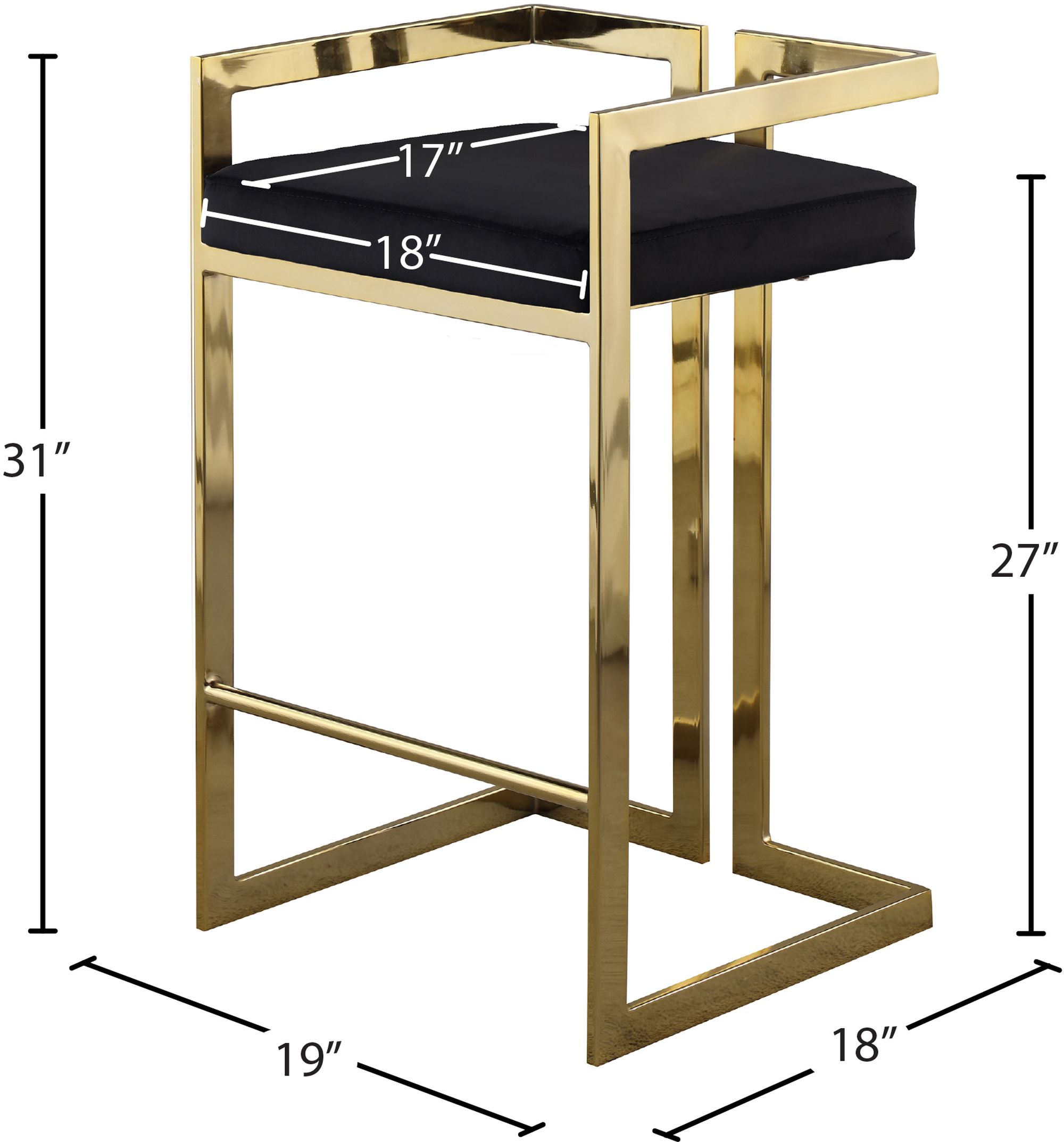 Ezra Velvet Counter Stool with Gold Steel Base
