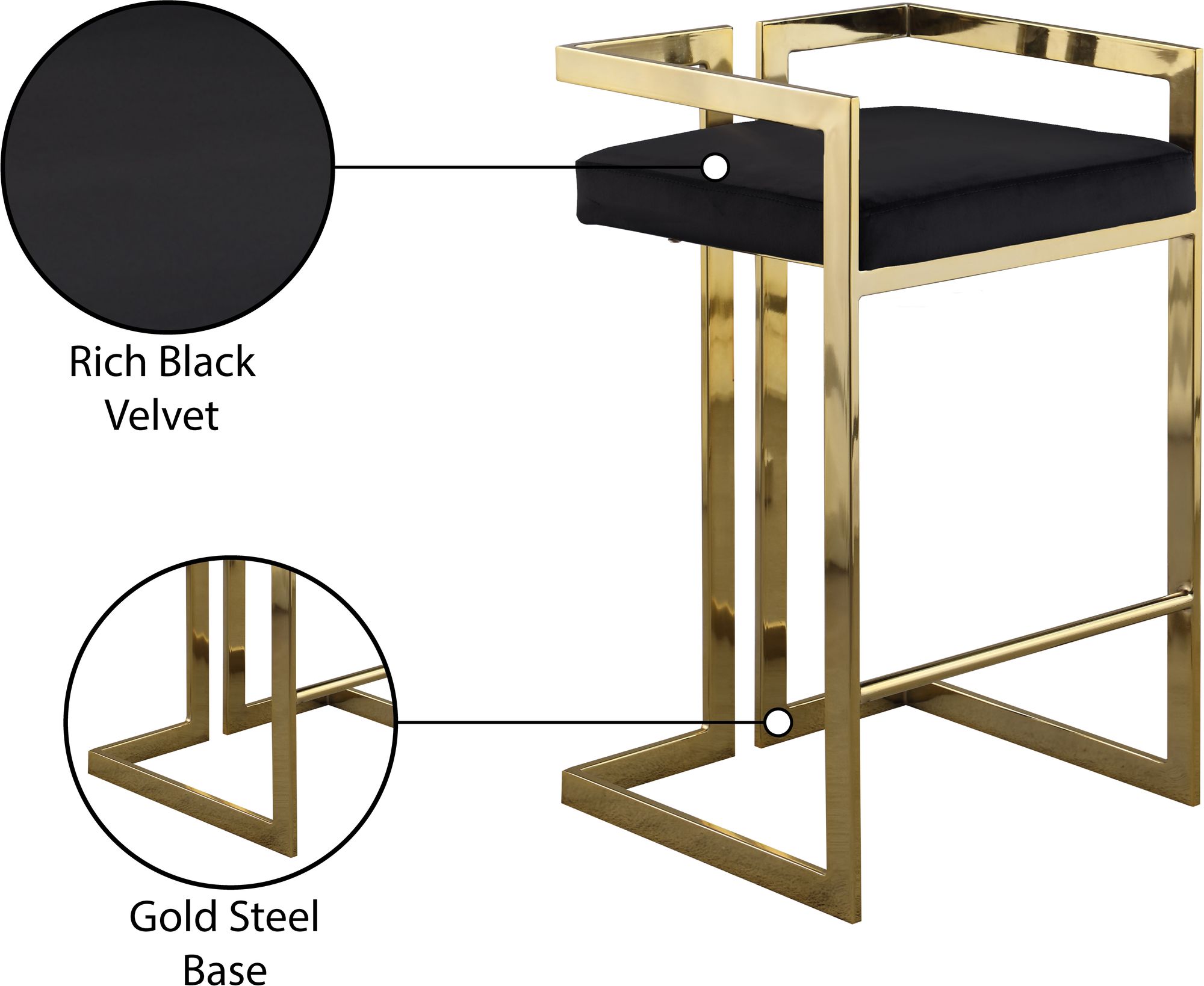 Ezra Velvet Counter Stool with Gold Steel Base