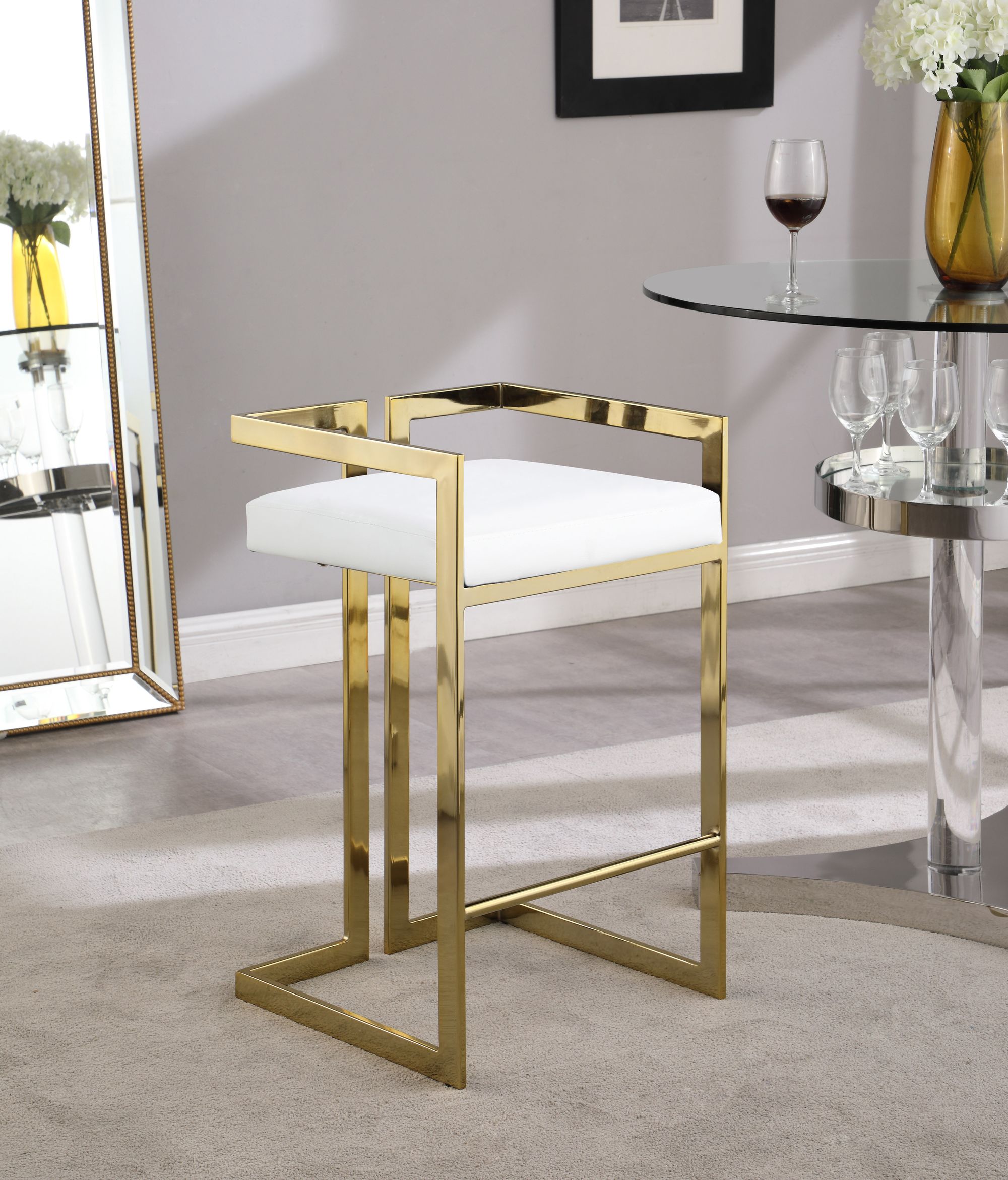 Ezra Faux Leather Counter Stool with Gold Steel Base