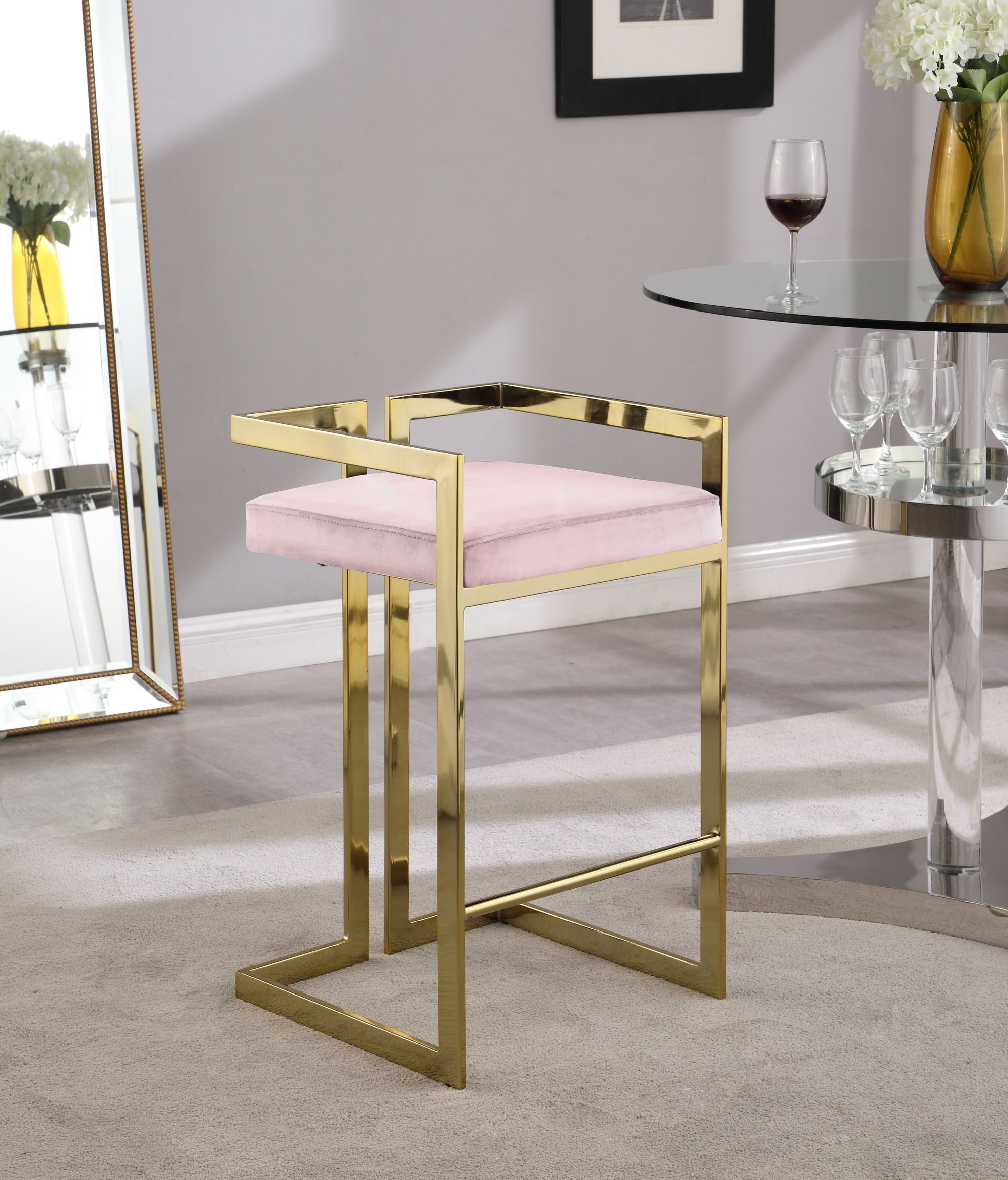 Ezra Velvet Counter Stool with Gold Steel Base