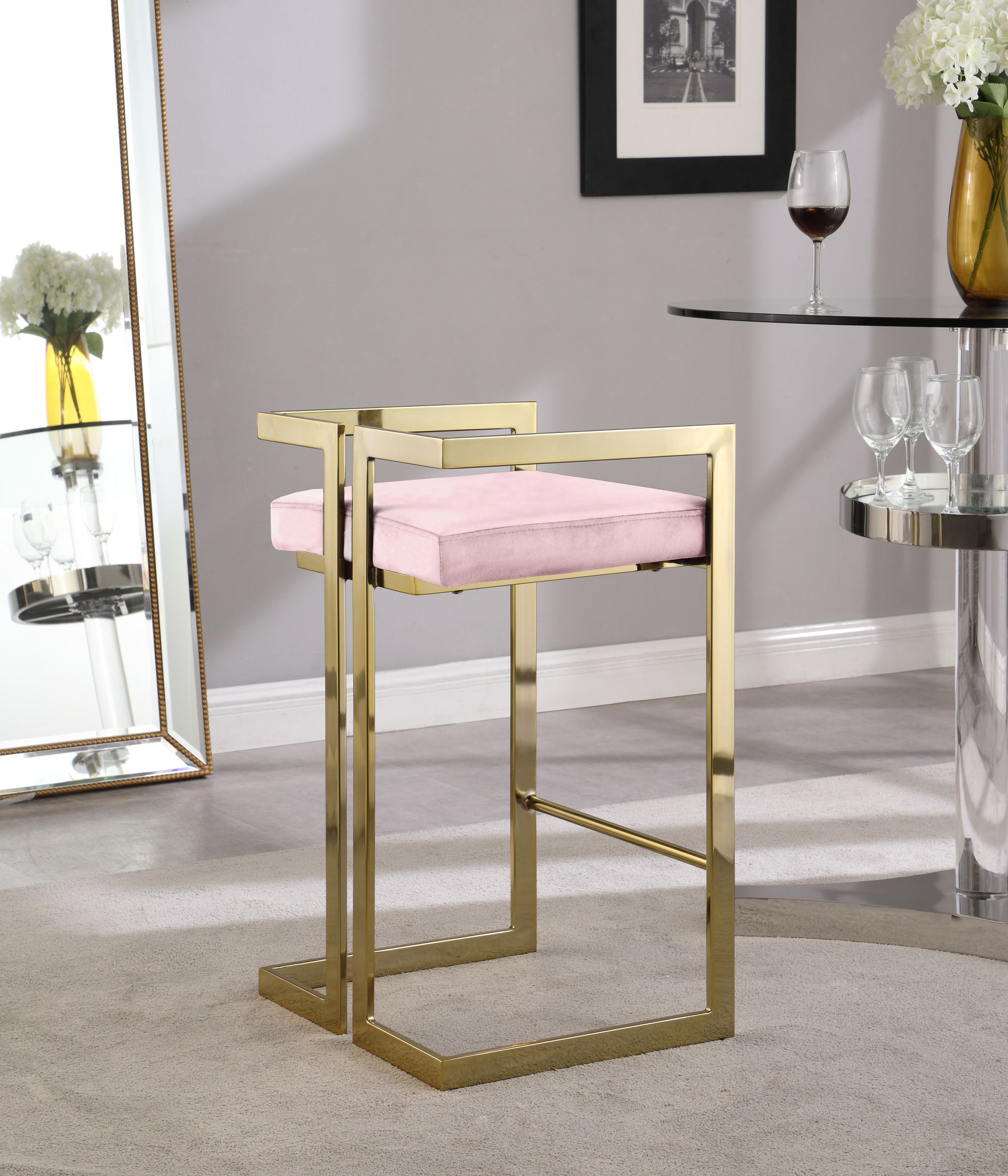 Ezra Velvet Counter Stool with Gold Steel Base