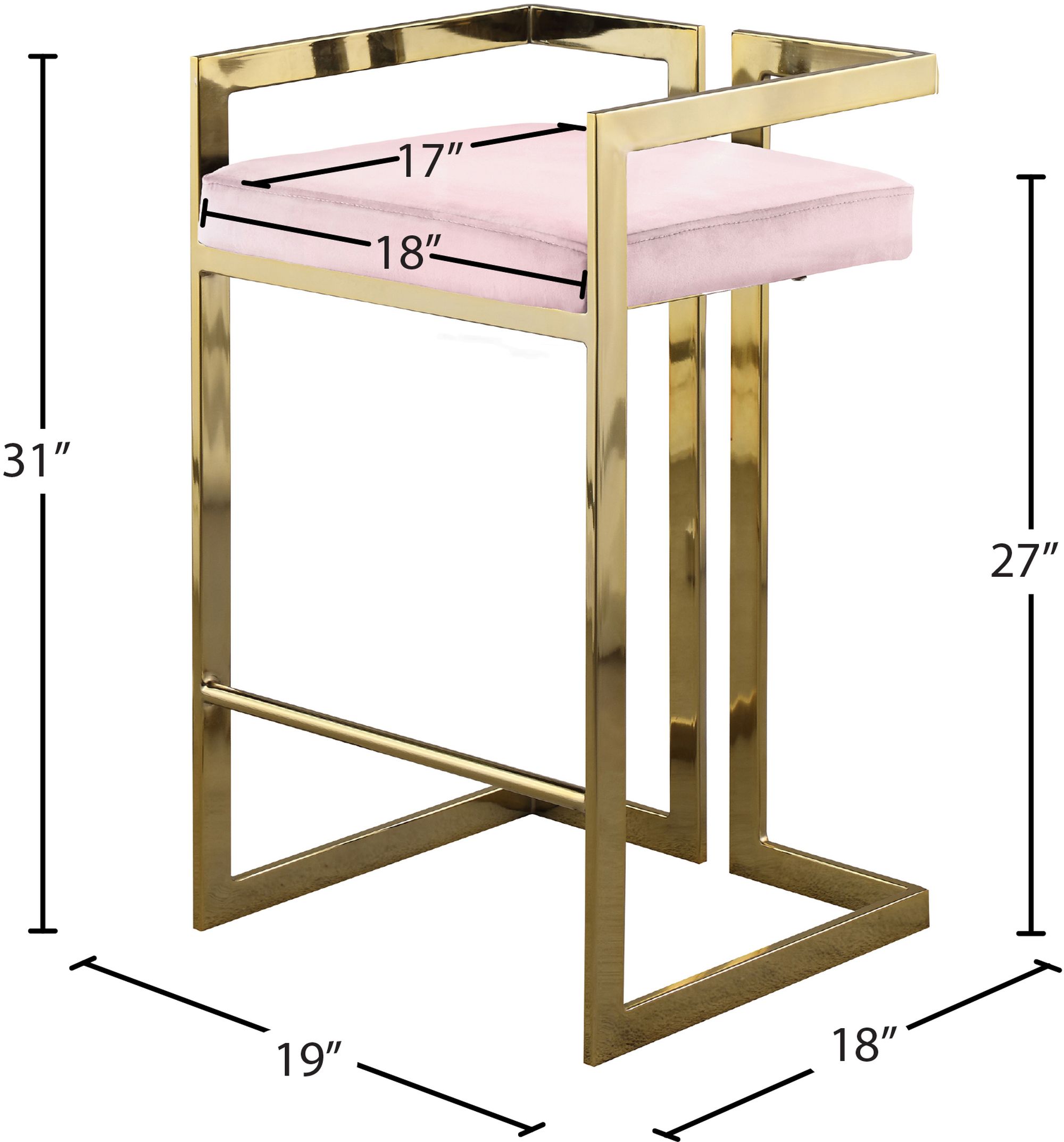 Ezra Velvet Counter Stool with Gold Steel Base